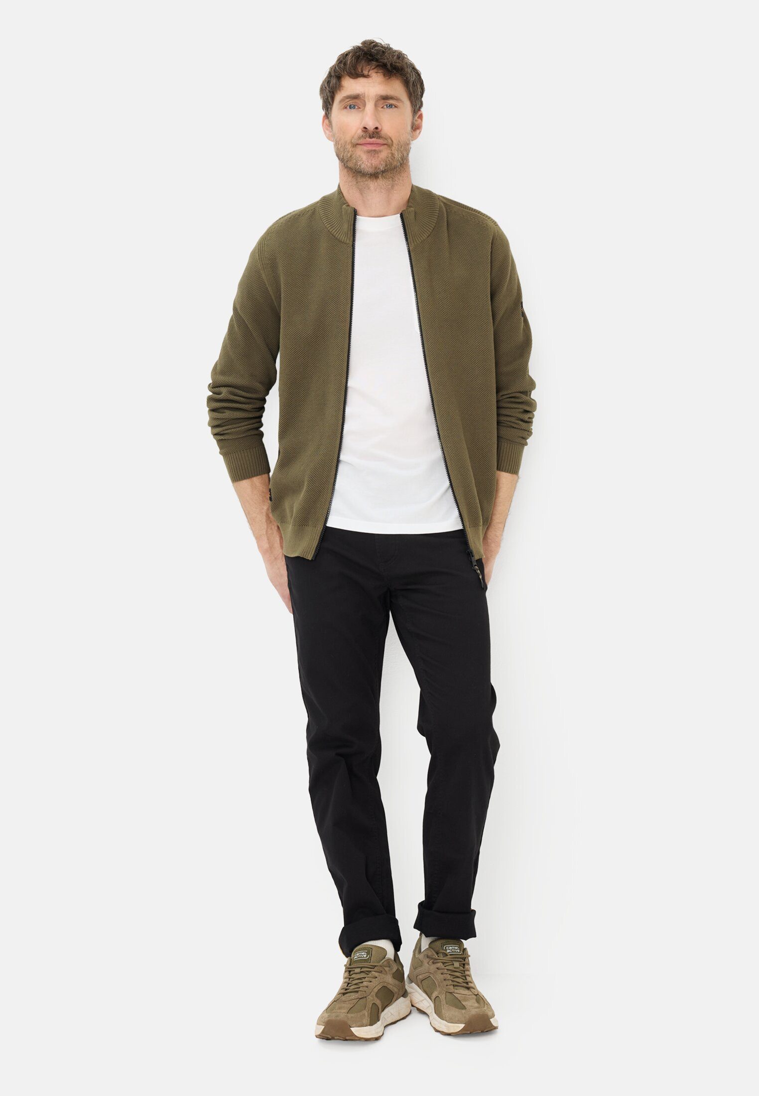 camel active Strickjacke mit Stehkragen Langarm Stehkragen