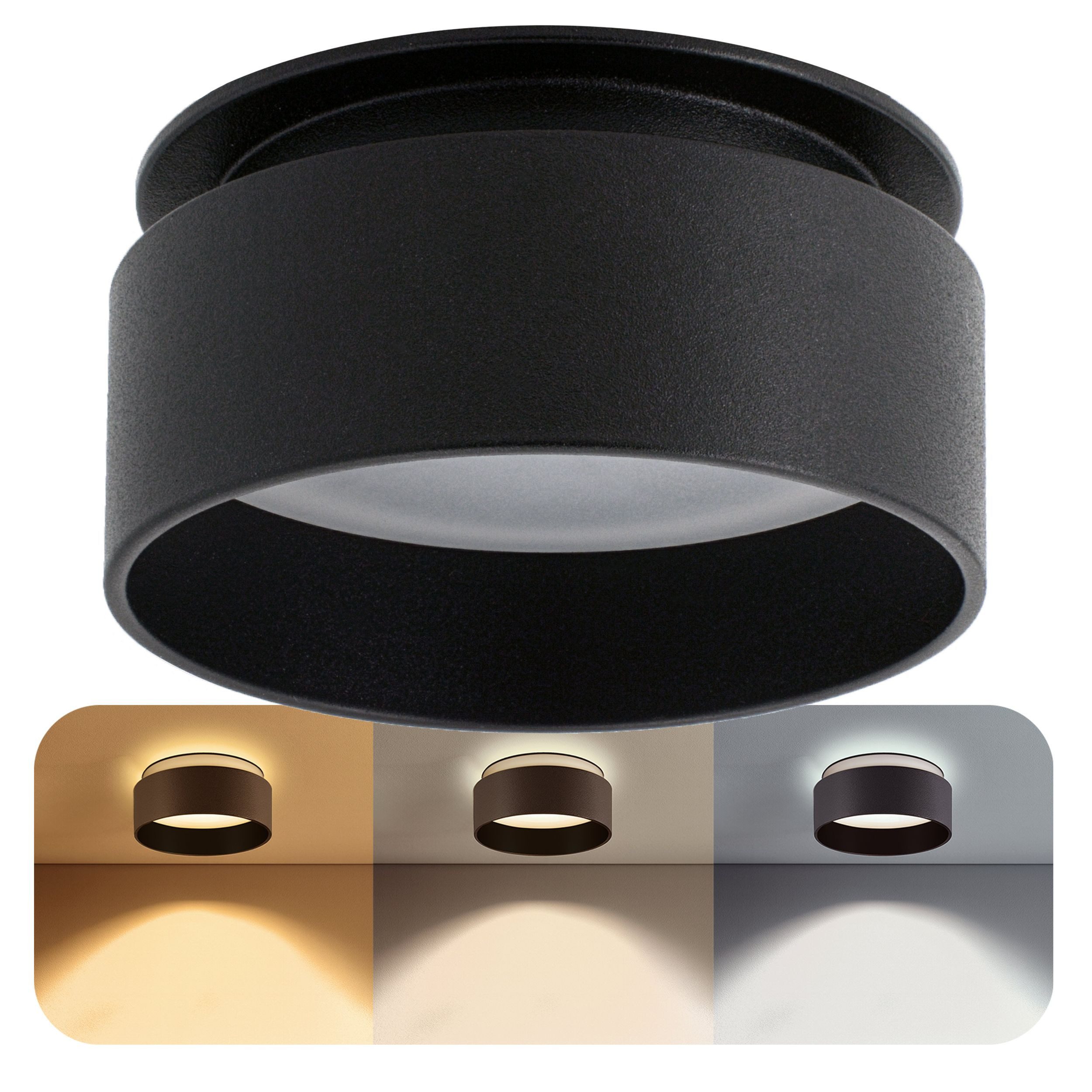 SSC-LUXon LED Aufbaustrahler Sudara LED Einbauspot schwarz 6W dimmbar 3CCT indirektes Licht Spot, Warmweiß bis Tageslicht