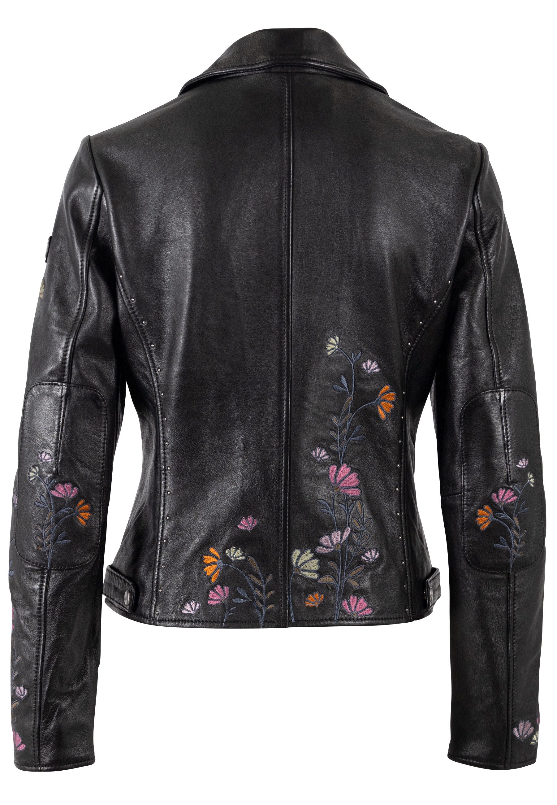 Mauritius Lederjacke MWFloral mit floralen Stickereien und Nietenbesatz