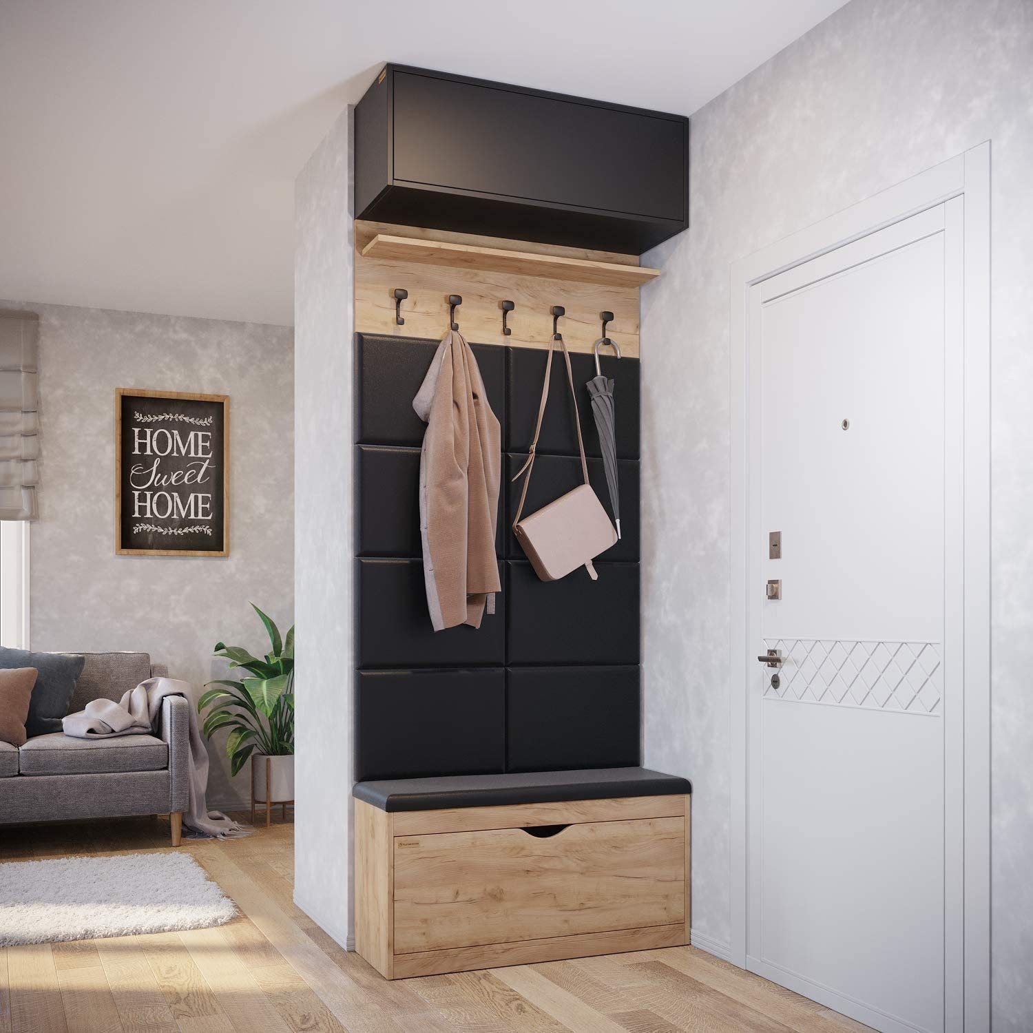 Wohnzimmer Wandschrank 100x35x35cm, Bad, für Küchenschrank, Hängeschrank schwarz Room Platan Flur