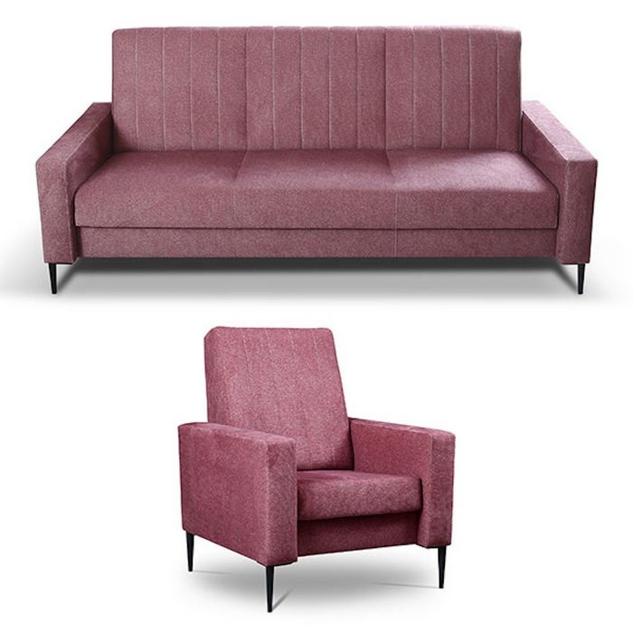 Feldmann-Wohnen Polstergarnitur Toronto Farbe wählbar 3-tlg 1 Sofa &amp; 2 Sessel Schlaffunktion und Bettkasten