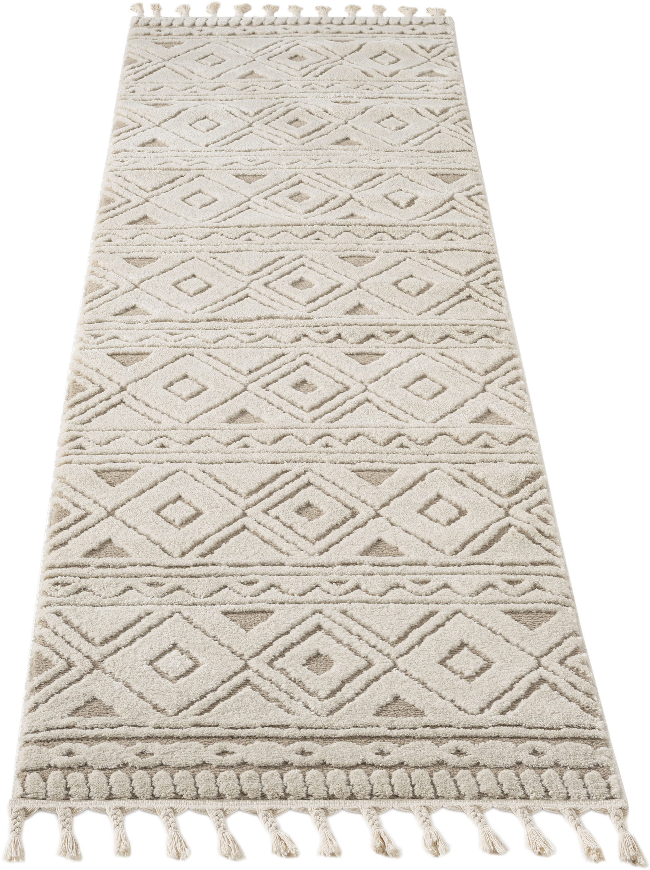OTTO home Läufer Bonvo 80x300 cm, rechteckig, Höhe: 19 mm, mit Fransen, Hoch-Tief-Struktur, Wohnzimmer, Schlafzimmer