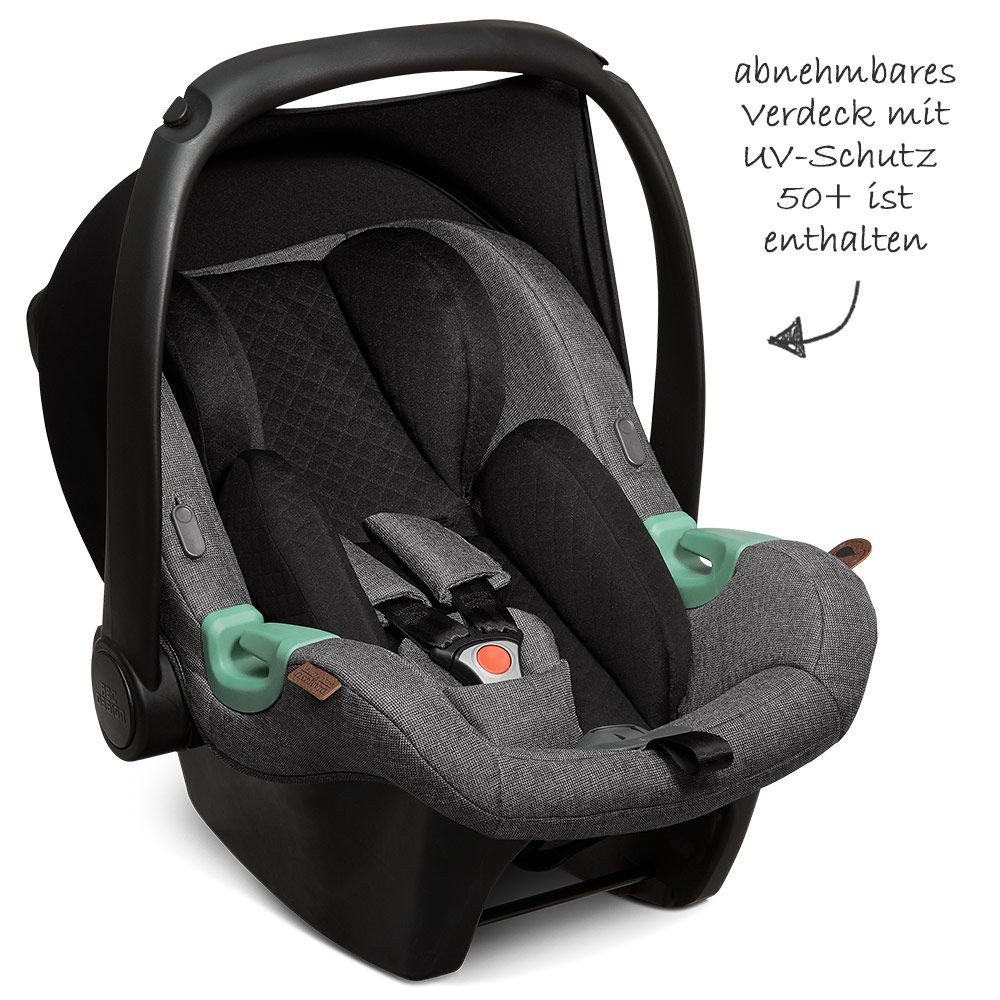 ABC Design Babyschale Tulip - Diamond Edition - Asphalt, (2-tlg), Gruppe 0+ Baby Autositz - ab Geburt bis 13 kg inkl. Zusatzverdeck