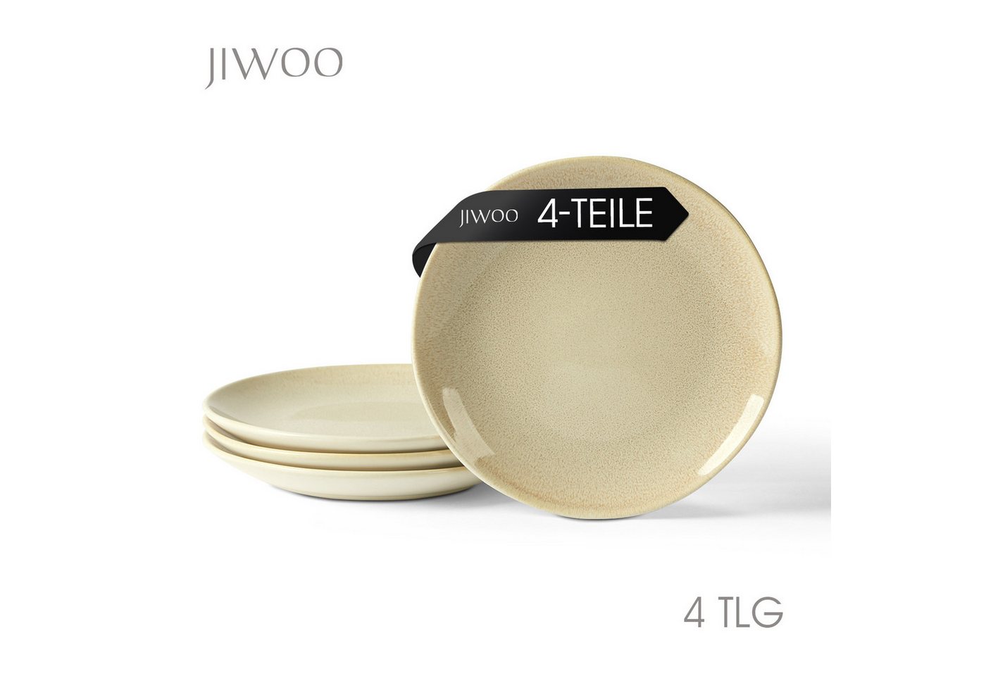JIWOO Teller 4er Ø19,5cm, Speiseteller Steakteller Dessertteller Pastateller Plate, (4 St), Keramik Hochwertiges Tellerset Braun Mikrowellenofen Spülmaschine