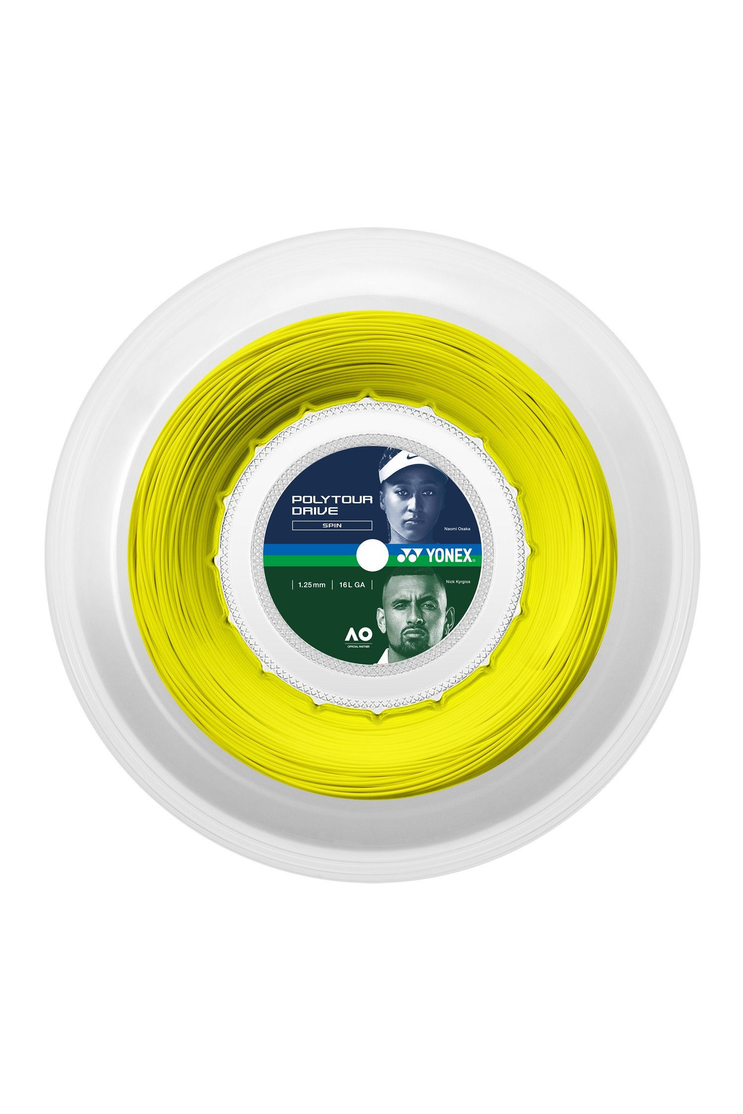 Yonex Tennissaite Poly Tour Drive 1.25 (Haltbarkeit+Spin) gelb 200m Rolle, Saitendicke: 1.25