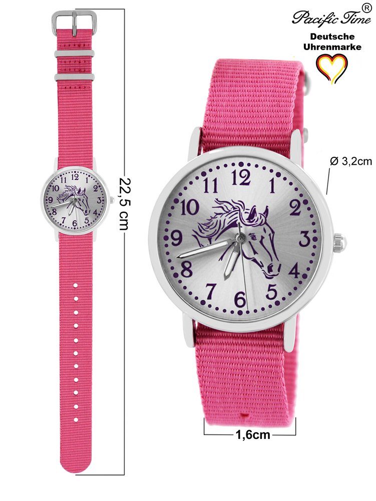 Pacific Time Quarzuhr Set - und rosa Kinder Armbanduhr und Wechselarmband, Mix Versand Deutschland Pferd Design Gratis violett Match