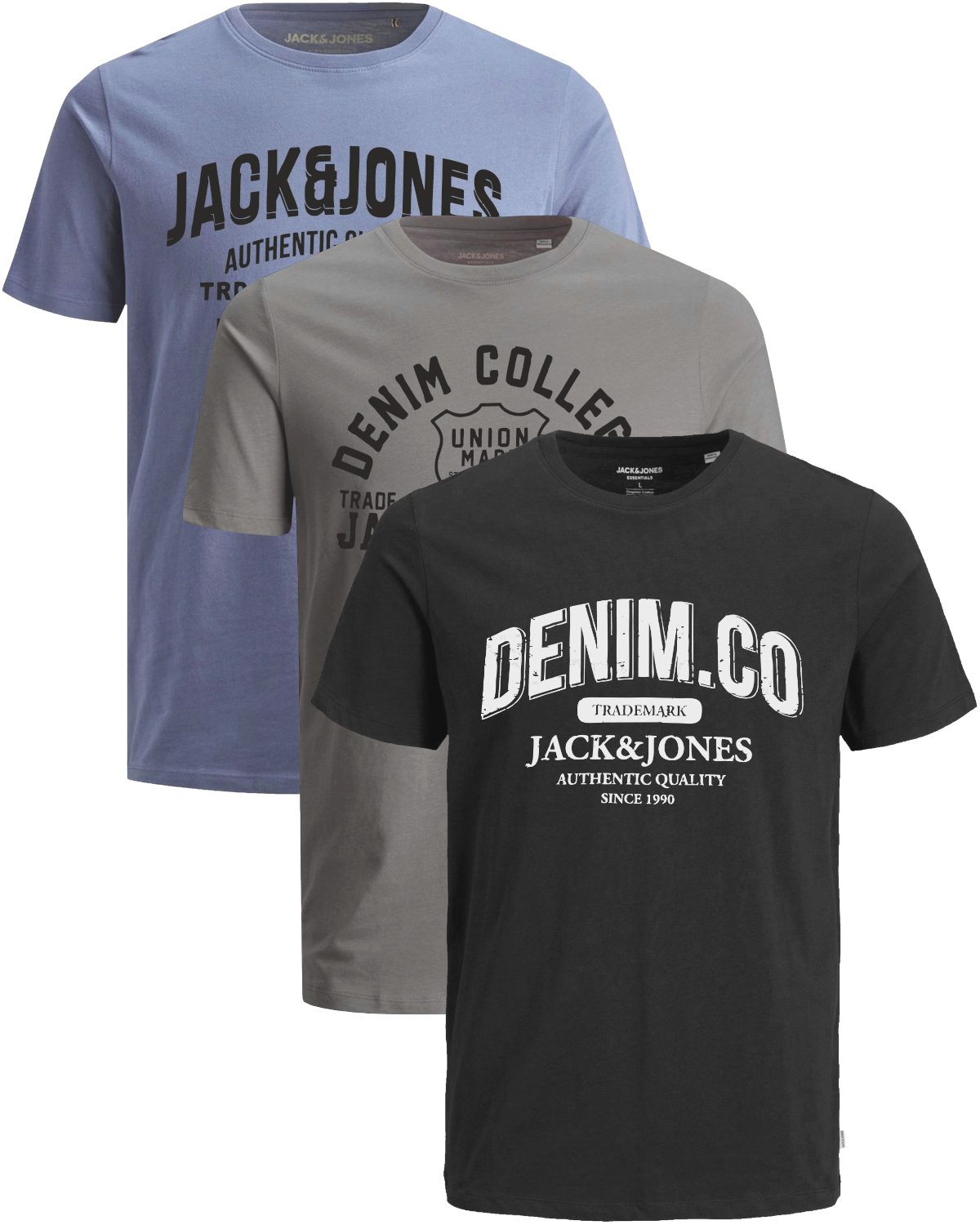 Jack & Jones Print-Shirt Bequemes Slimfit Shirt (Spar-Set, 3er-Pack) in Unifarbe mit Print