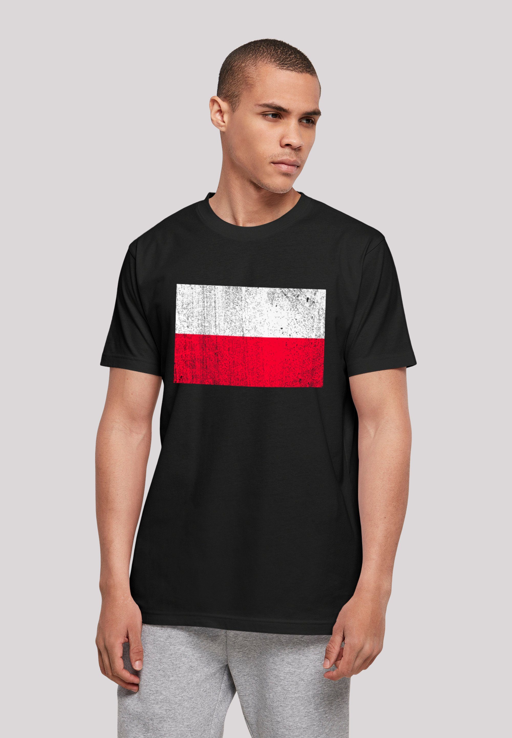 F4NT4STIC T-Shirt Polen Poland schwarz Flagge distressed Print