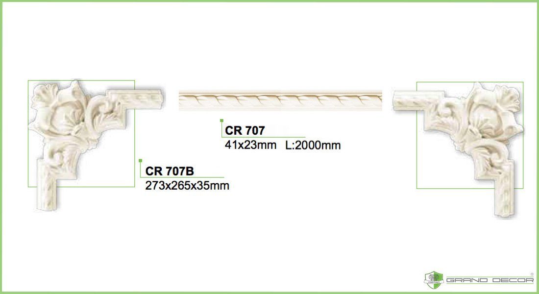 Grand Decor Stuckleiste CR707, Wand- & stoßfest, aus Meter vorgrundiert 41x23mm und Zierprofil - PU Wandleiste 2 Deckenumrandung Flachleiste, hart CR707 / weißes 