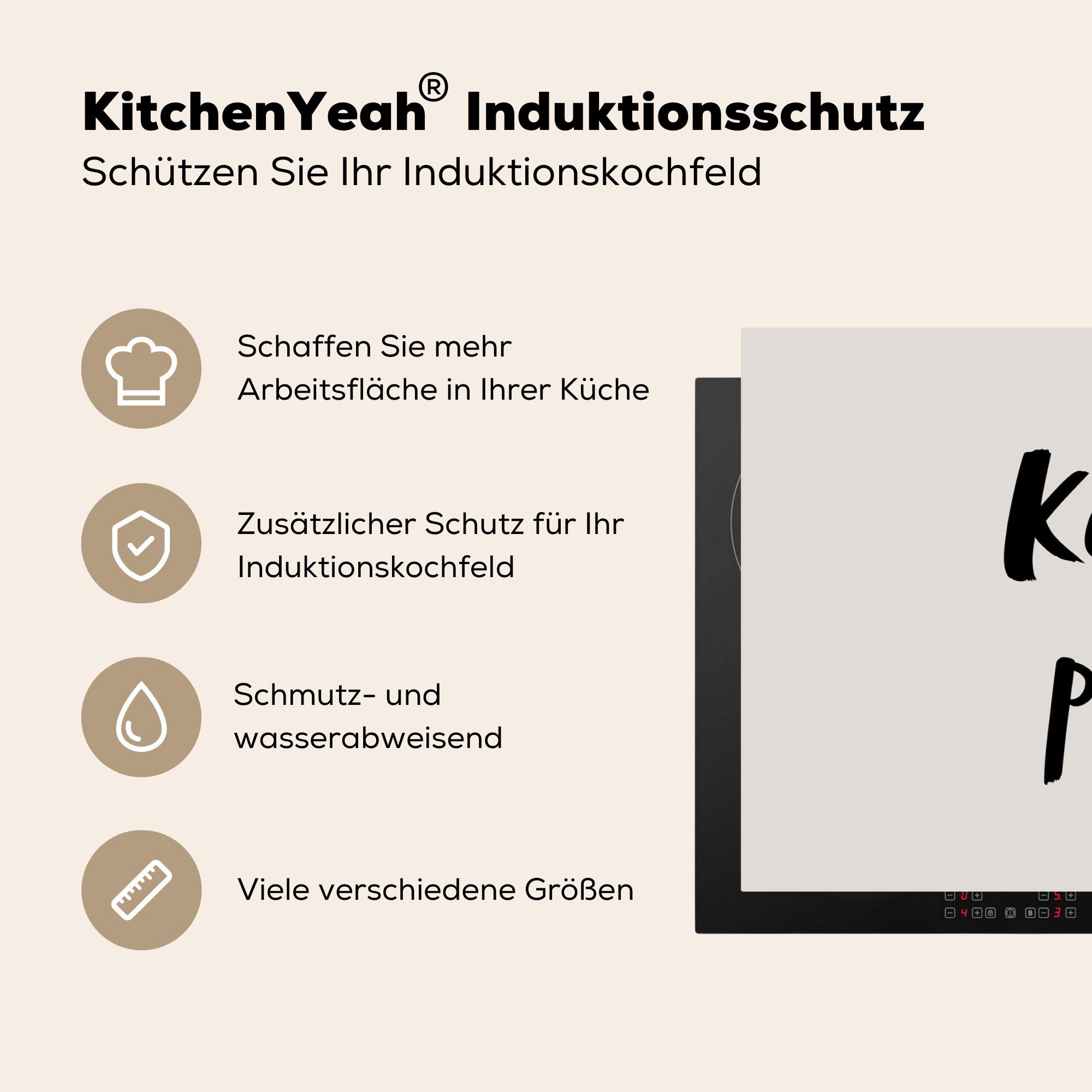 Küche - Arbeitsplatte für (1 tlg), - küche Vinyl, - Induktionsschutz Herdblende-/Abdeckplatte cm, - Induktion, MuchoWow - 83x51 Zitate Ceranfeldabdeckung, Küchenprinz Männer