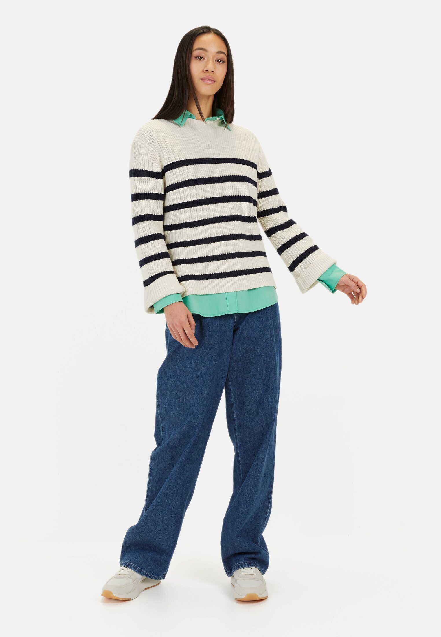 camel active Strickpullover Strickpullover aus einem Baumwoll-Mix Langarm Markenlogo