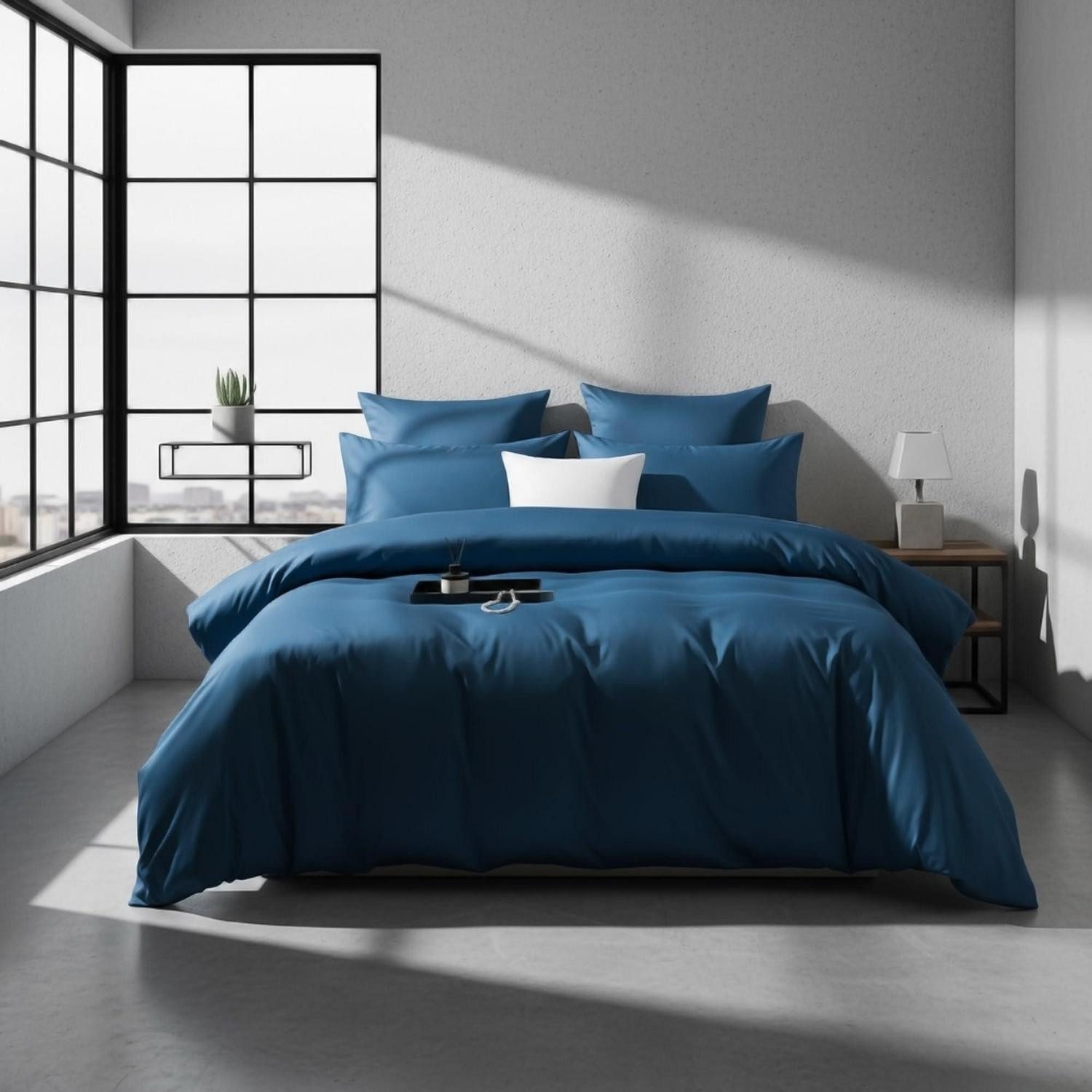 LuxusKollektion Bettwäsche Bettwäsche 135x200 Petrol Blau Uni Baumwolle Lyocell Seide
