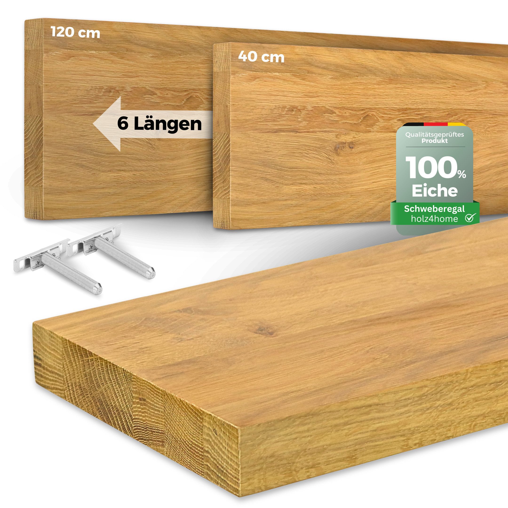 holz4home® Wandregal aus Massivholz Eiche Natur I Schwebendes Regal I Unsichtbare Halterung, Naturgeölt