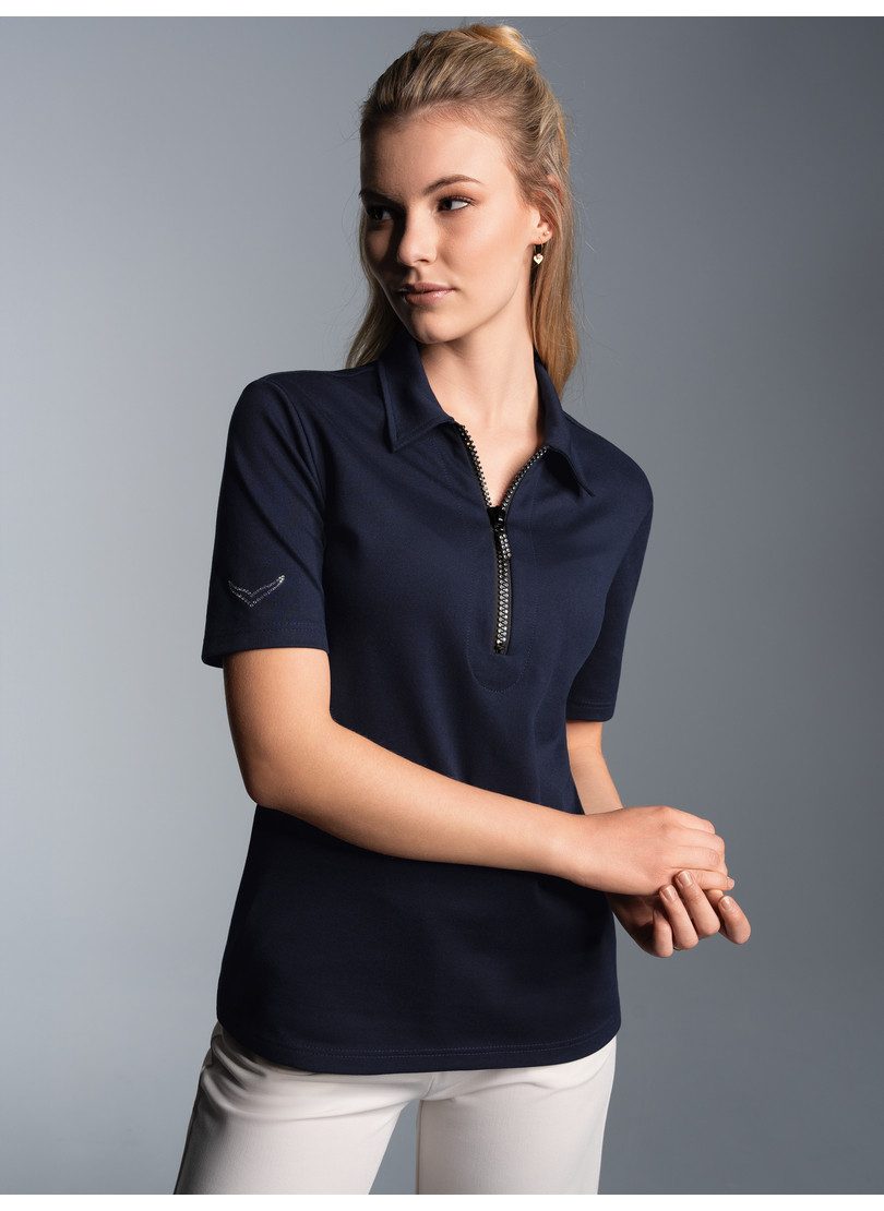 Trigema Poloshirt TRIGEMA Slim Fit Poloshirt mit Kristallsteinen (1-tlg)