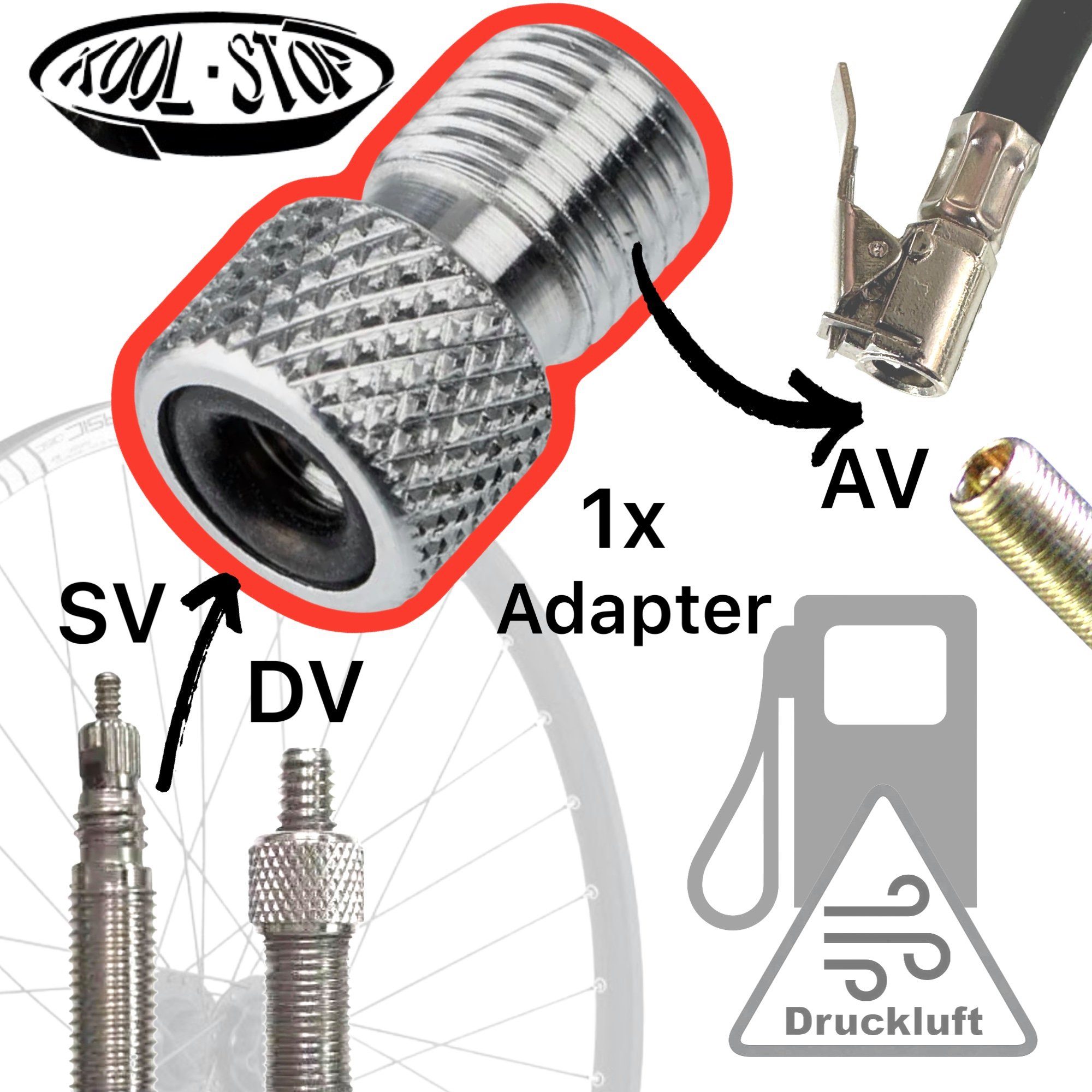 Kool Stop Fahrradschlauch Kool Stop Fahrrad Ventiladapter Französisch SV & DV auf Autoventil