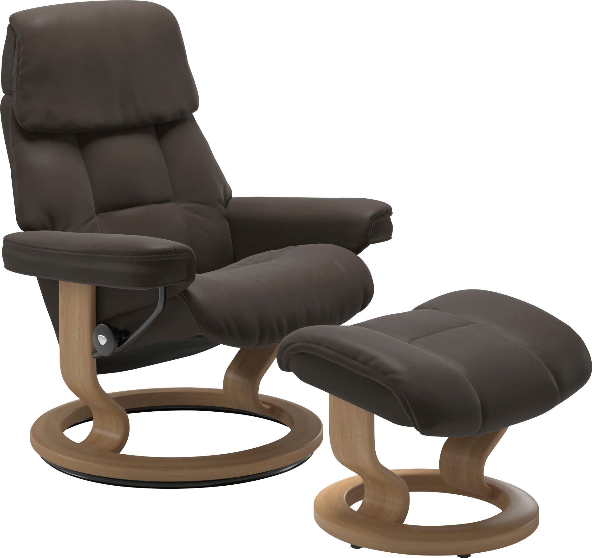 Stressless® Relaxsessel Ruby (Set, Relaxsessel mit Hocker), mit Classic Base, Размер S, Gestell Eiche, Wenge, Braun & Schwarz