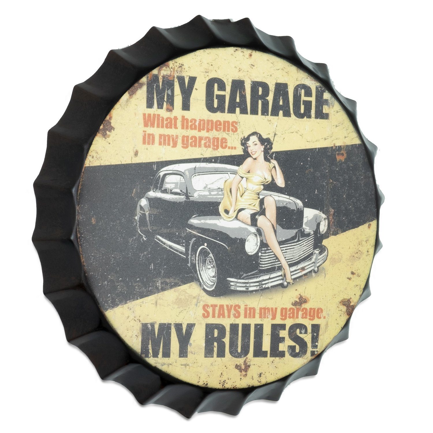 Metallschild Blechschild K6198 Kronkorken My Garage My Rules 33 x 33