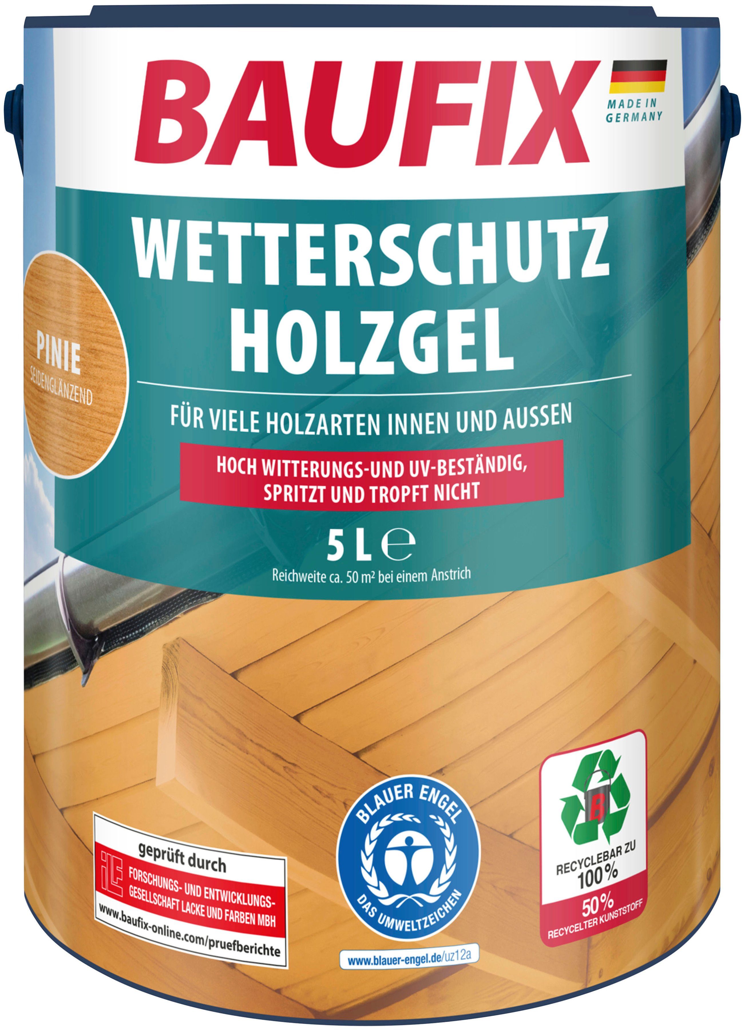 Baufix Holzschutzlasur Wetterschutz-Holzgel, wetterbeständig, UV beständig, atmungsaktiv, 5L, seidenglänzend pinie