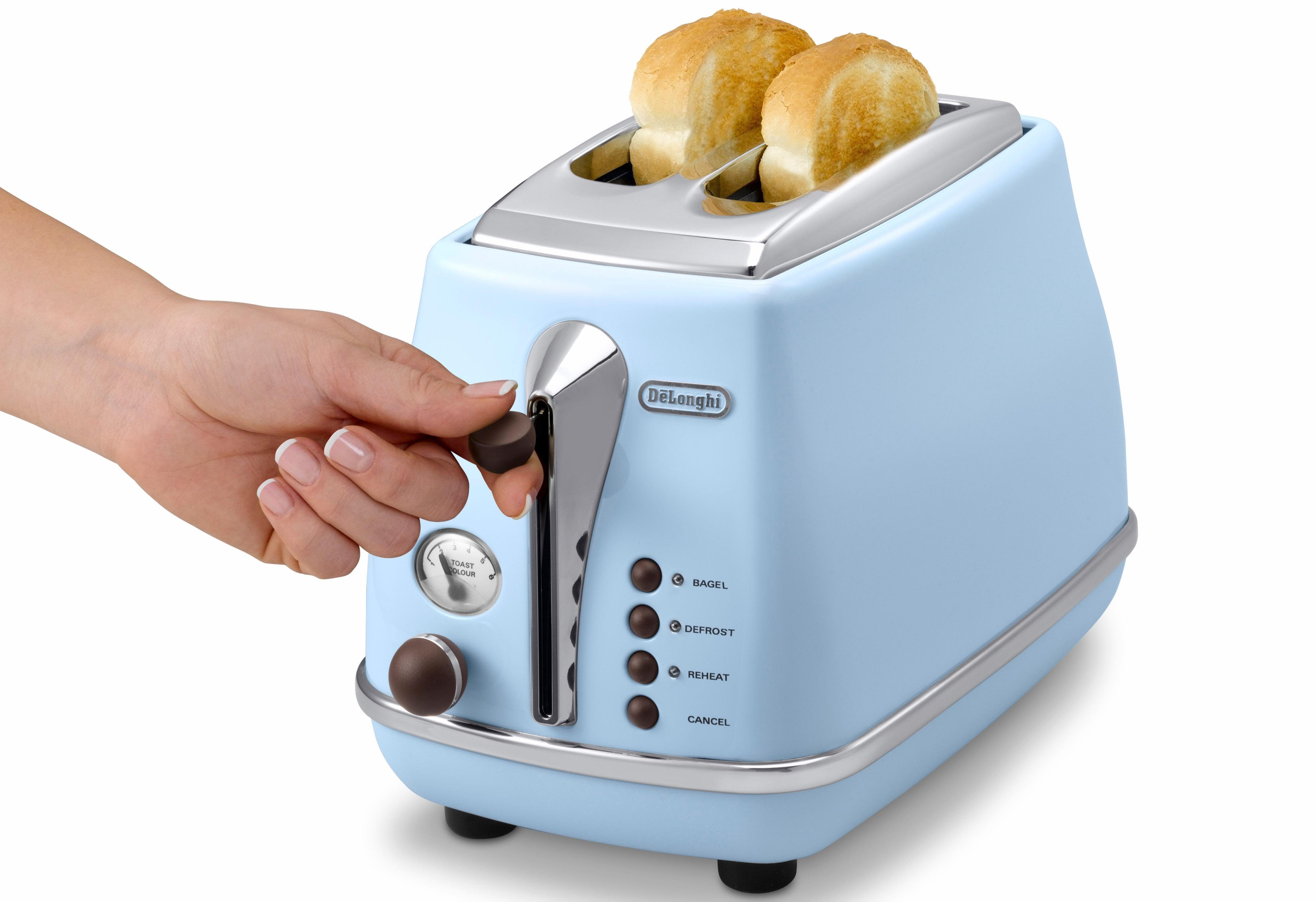 De'Longhi Toaster Incona Vintage »CTOV 2103.AZ«, 2 kurze Schlitze, 900 W, im Retro Look, azur