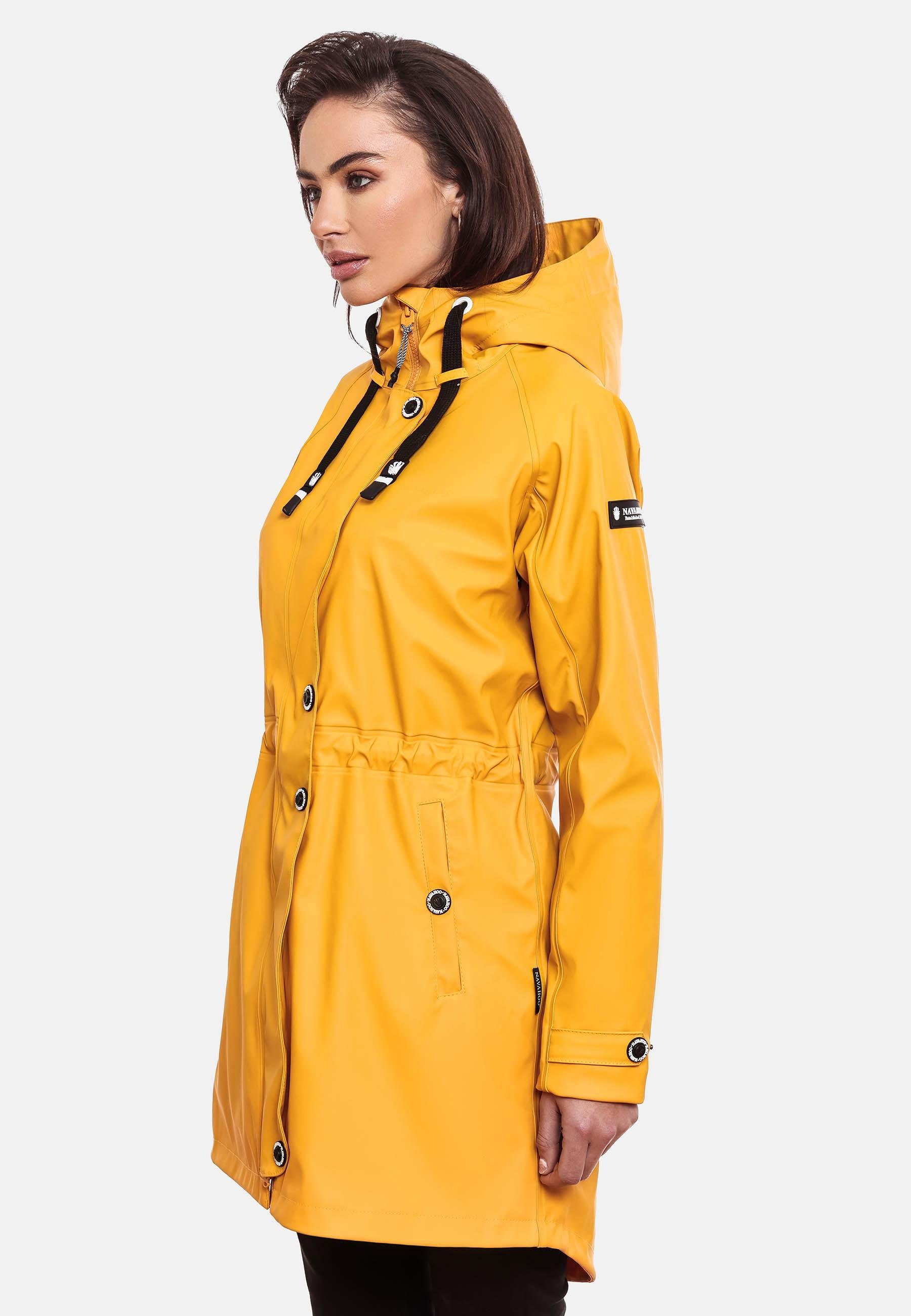 Navahoo Regenjacke Flower gelb mit Kapuze modischer Rainy Damen Regenmantel