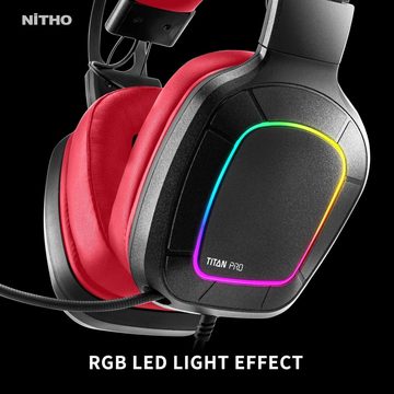 NITHO SND-TI21-RK Gaming-Headset (RGB-Beleuchtung für dynamische Farbveränderungen, die Ihr Setup aufwerten und für eine ansprechende Optik sorgen, Surround-Sound Gaming-Headset mit Geräuschunterdrückung und RGB-Licht)