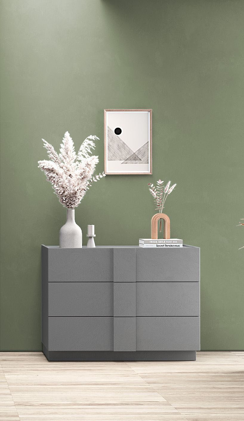 INOSIGN Schubkastenkommode Jupiter, Kommode, Stauraumkommode, Beistellkommode, 2 Schubladen, B/T/H 110/83/52 cm, moderne Griffblende, trendiges Steingrau, kompakt