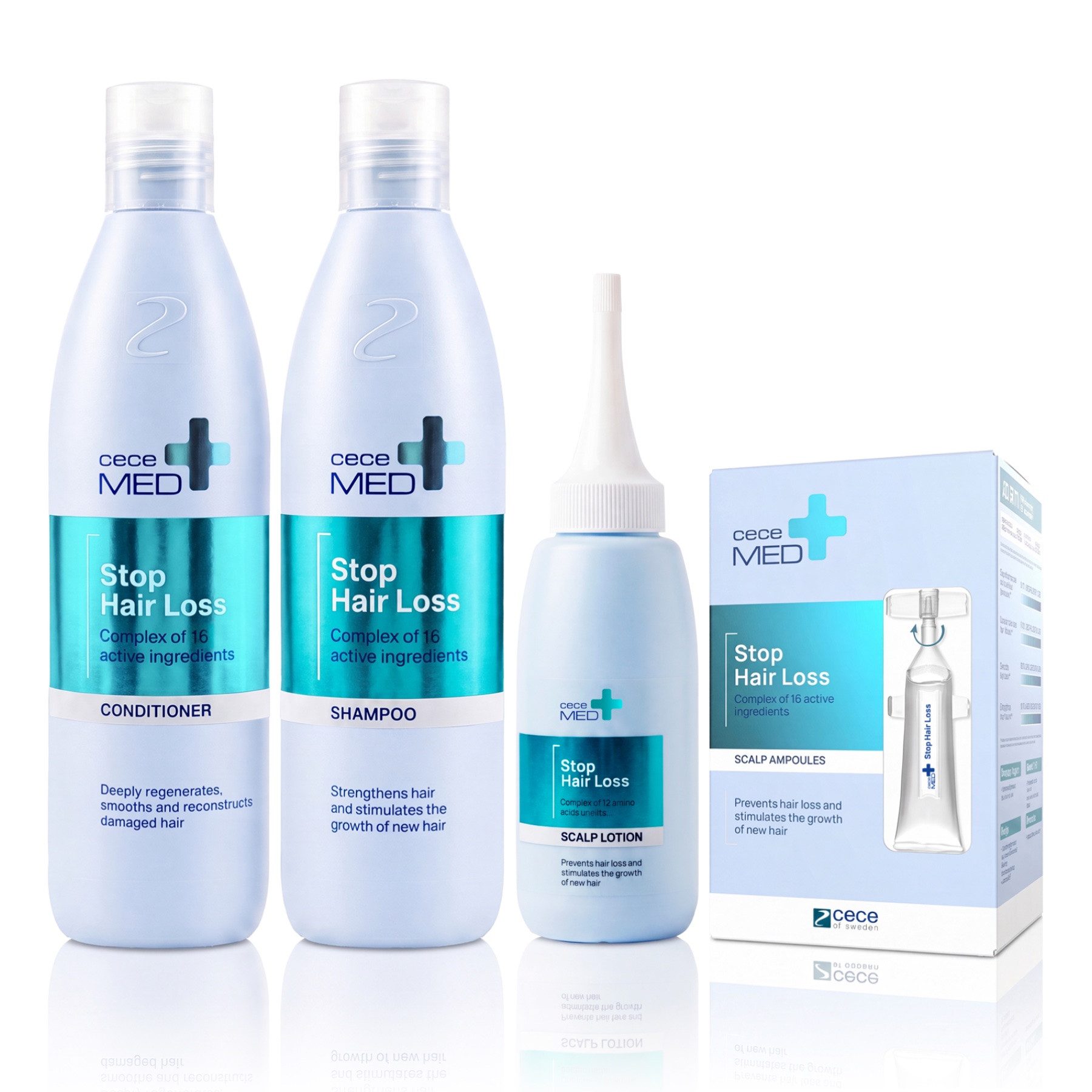 CECE MED Haarpflege-Set gegen Haarausfall Repair Hair Shampoo Conditioner Lotion Serum, 4-tlg., Haarpflege, Shampoo, Haarkur, Haaröl, Spülung