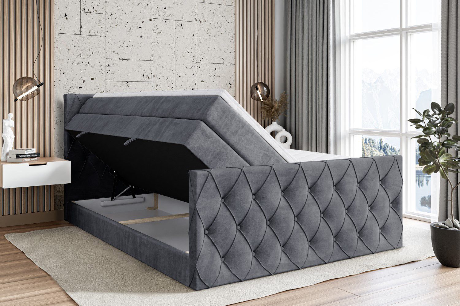 ALTDECOR Boxspringbett AMAY KING (mit Matratze und Lattenrost Topper Polsterbett mit Bettkasten Boxbett), H4 Multipocket, H3 Bonellfederung, Doppelbett Springboxbett