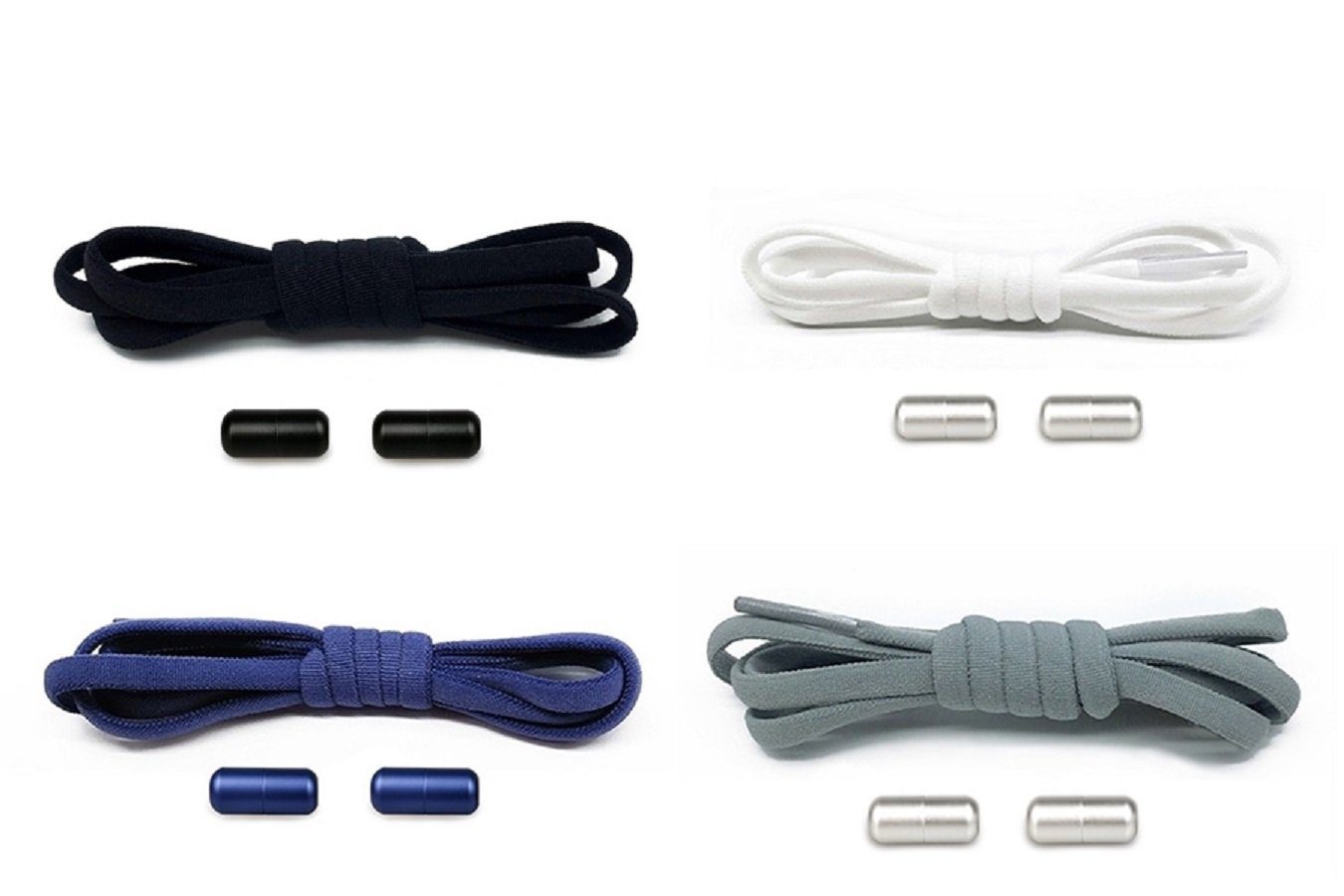 COOL-i ® Schnürsenkel 2 Paar Premium Elastische Schnürsenkel, mit buntMetall Kapseln, ohne Binden, für Sneaker, Laufschuhe, Sporschuhe