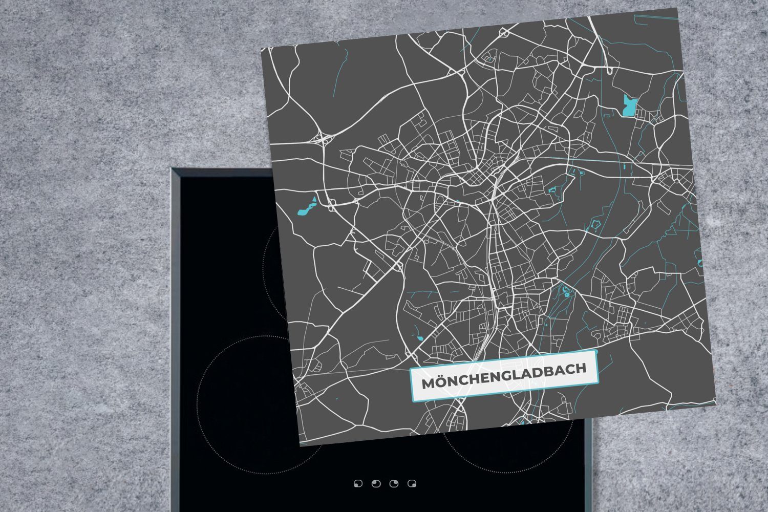 MuchoWow Herdblende-/Abdeckplatte Mönchengladbach Vinyl, Arbeitsplatte für - - tlg), (1 - Blau küche cm, Stadtplan - Deutschland, Karte Ceranfeldabdeckung, 78x78