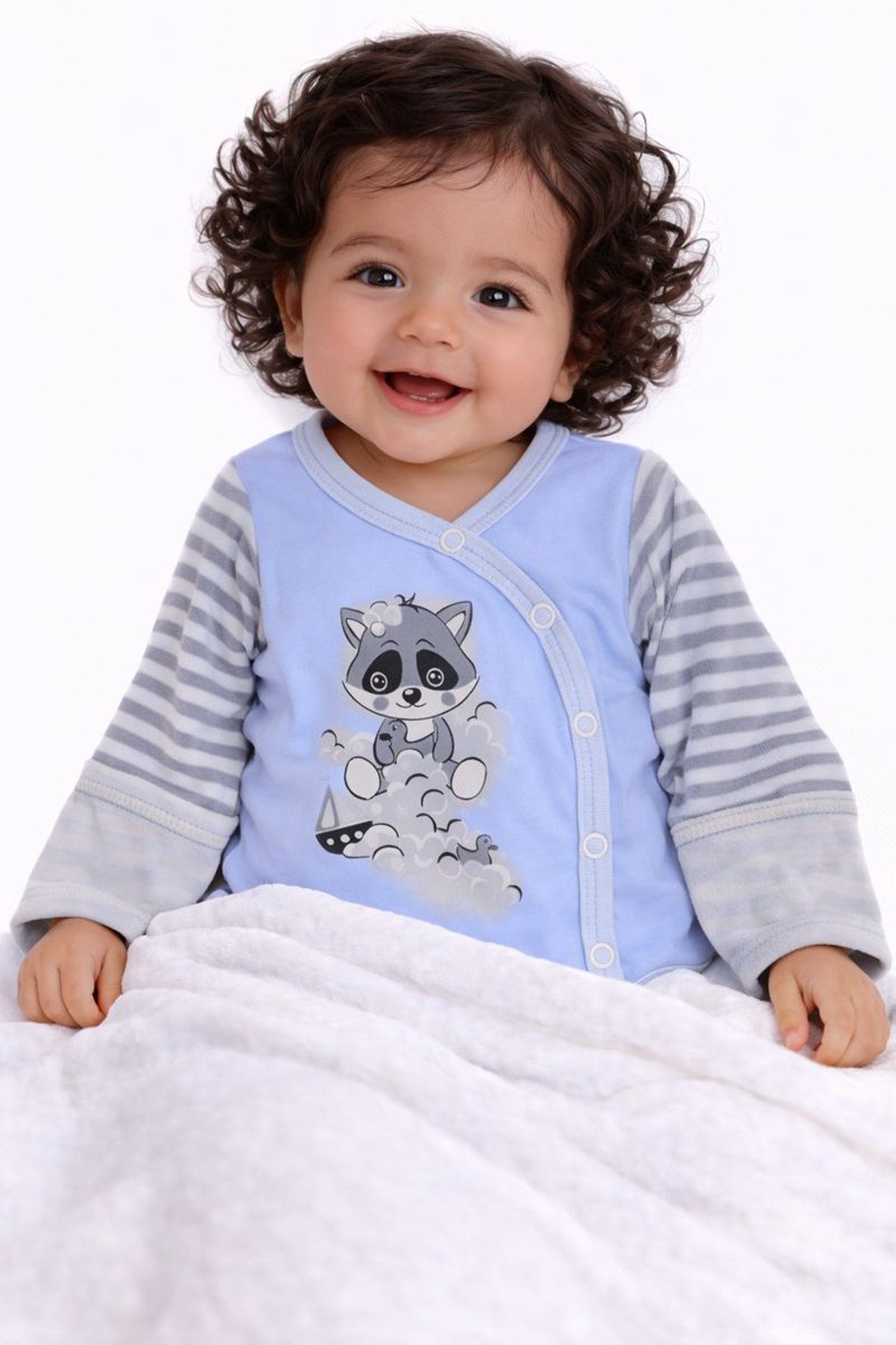 La Bortini Erstausstattungspaket Baby Anzug Body mit Kratzschutz Hose Mütze in Blau (3-teilig) aus Baumwolle, gestreift, 44 50 56 62 68 74 80 86