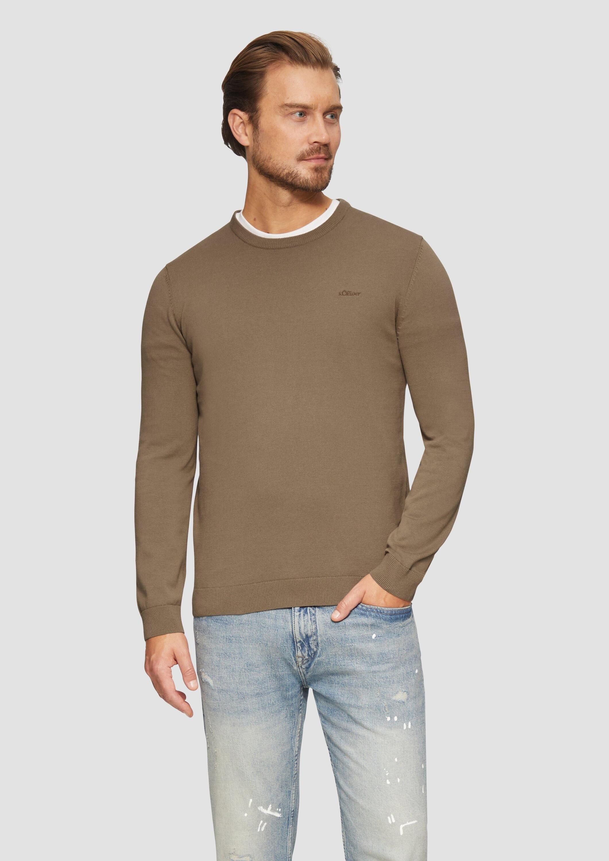 s.Oliver Longpullover Strickpullover Baumwollpullover mit Logo-Stickerei