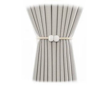 Magnethalter für Gardinen, Ailiebe Design, Gardinen, Vorhänge, Magnetischer Gardinenhalter 2er Set Weiß mit Perlen Deko