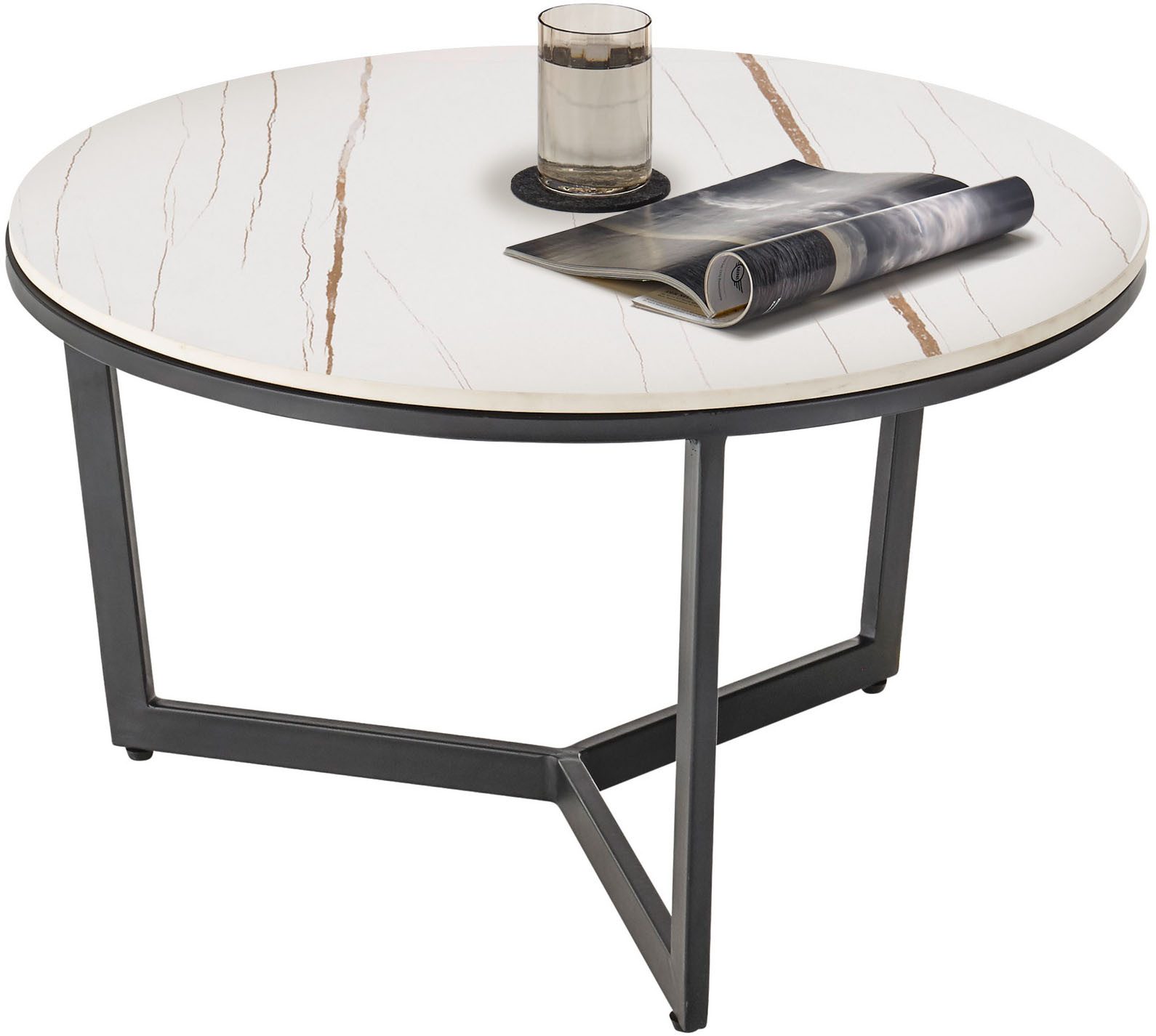 Stolkom Sp.z.o.o. Couchtisch HARPER 2, rund Keramik, Tisch-Platte marmorisiert