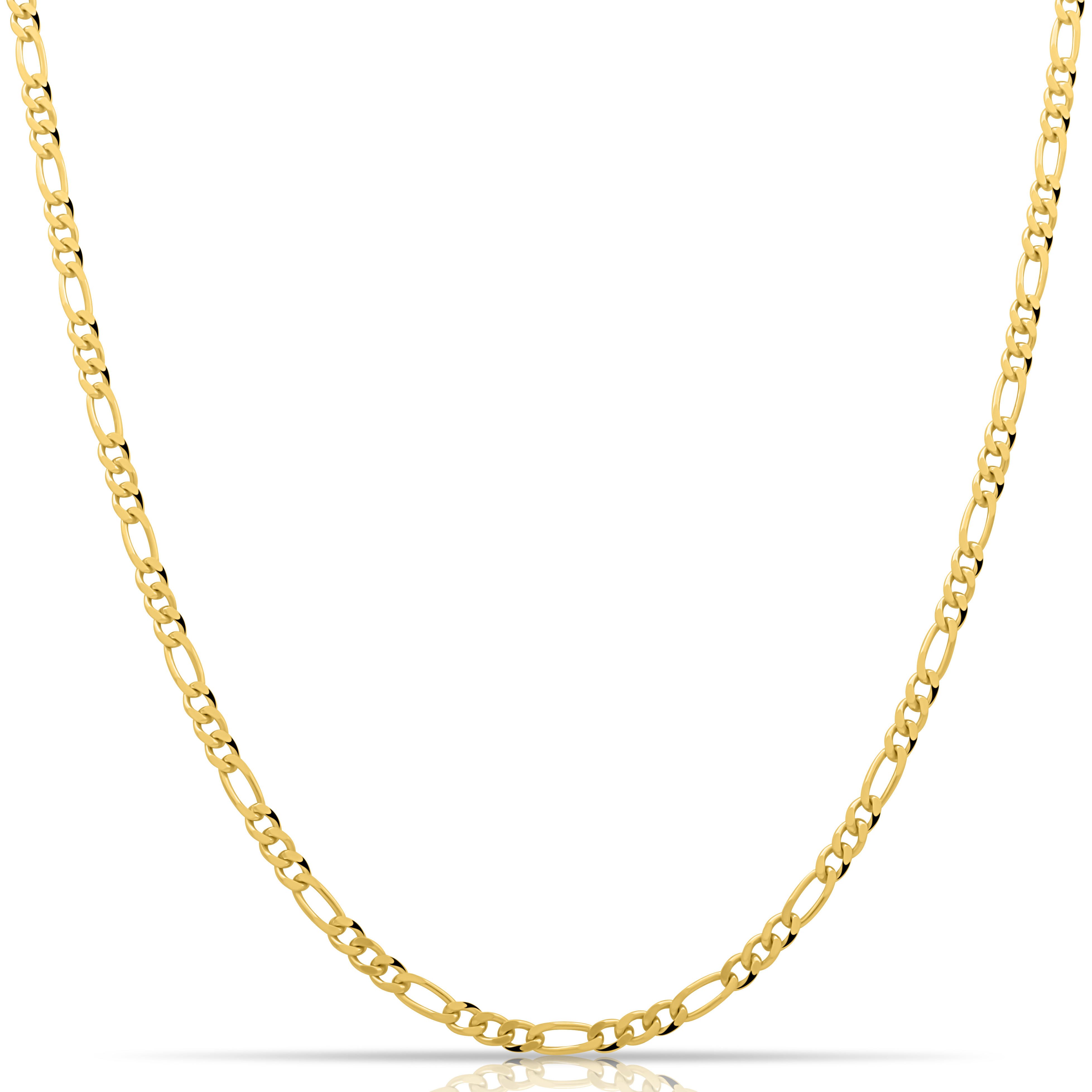 Tony Fein Kette ohne Anhänger Figarokette 3 mm 585er Vergoldet Hochglanzpoliert, Made in Italy für Damen und Herren