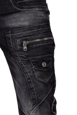 Cipo & Baxx 5-Pocket-Jeans BA-CD296 Jeans Hose mit Schriftzügen und zusätlich in Orange mit Seitentaschen