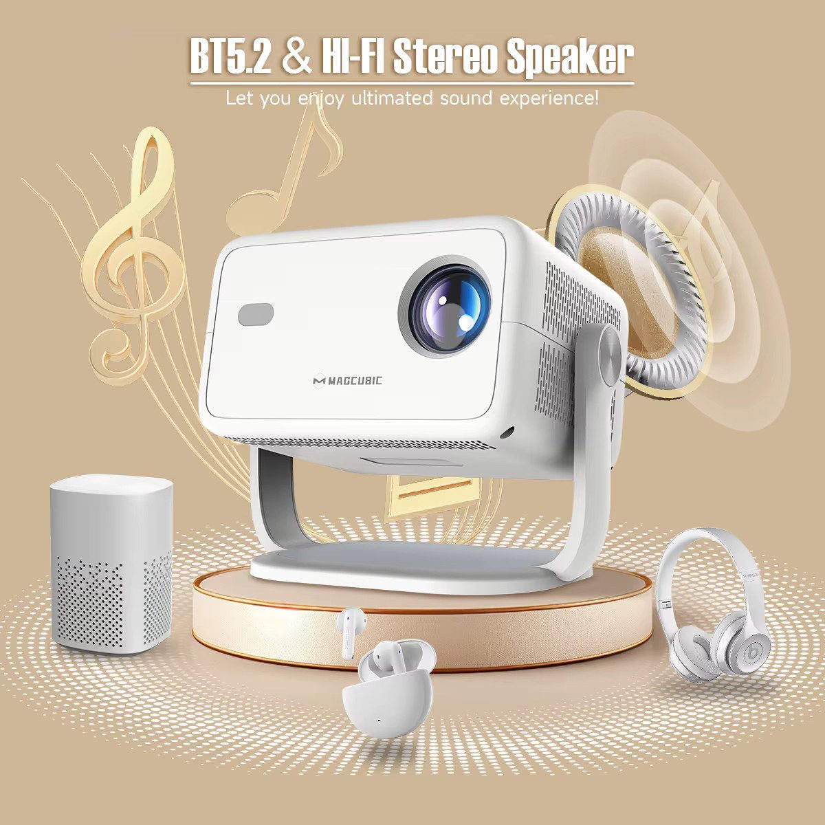 Magcubic Magcubic Tragbarer Mini Projektor Beamer L018 4K Android 11 Wifi6 Portabler Projektor (6000 lm, 20000:1, 3840 x 2160 px, BT 5.2, 4K 1080p unterstützt)