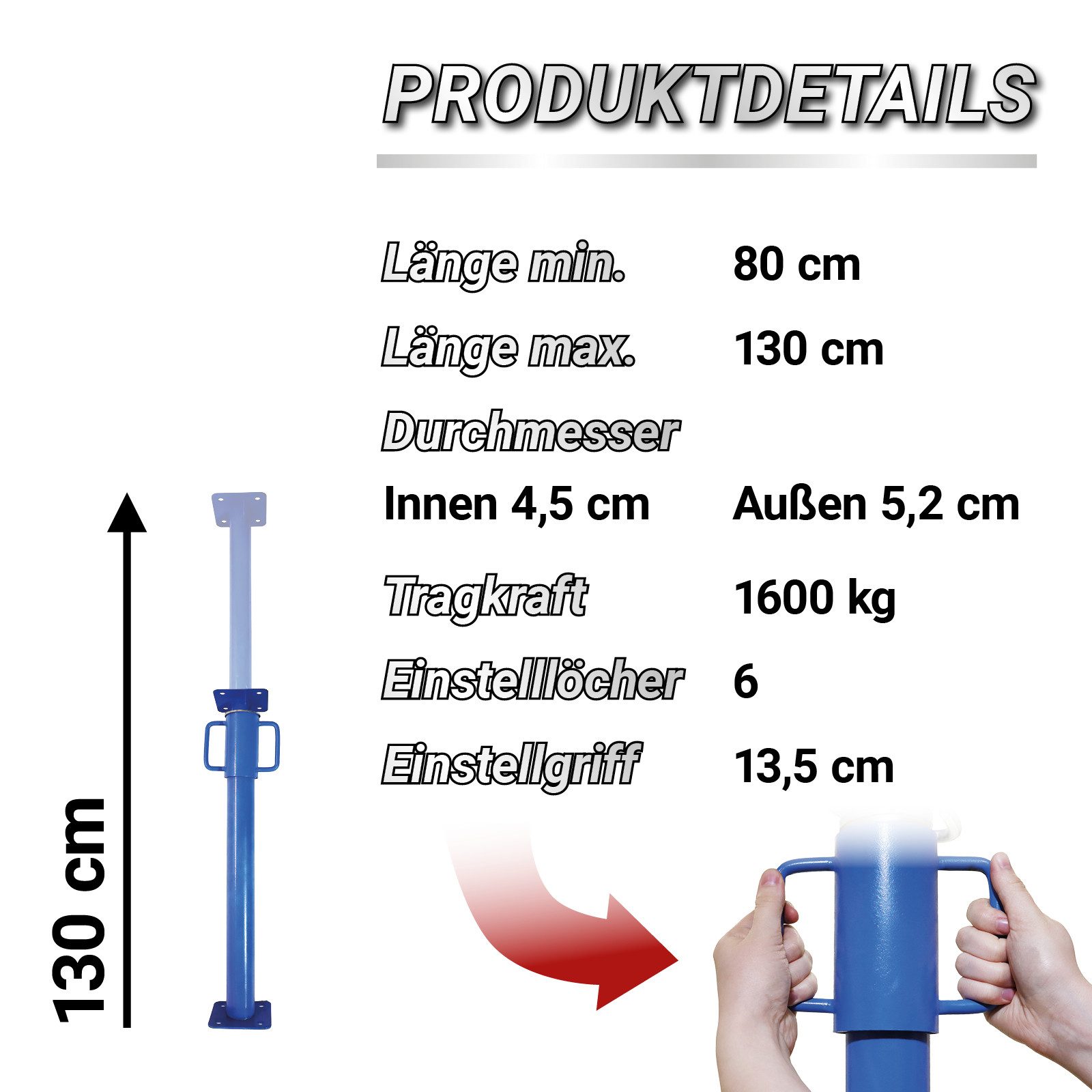 Bituxx Stützelement Baustütze 80 - 130 cm Blau, MS-19698 – Bild 2 von 5