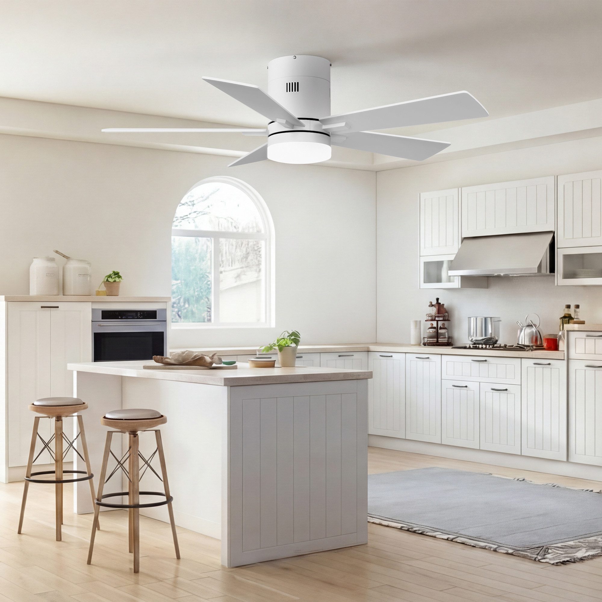 Furnishings Home Deckenventilator Ventilatorleuchte mit Licht Deckenlampe mit Fernbedienung DC 6 Stufen, Durchmesser 132 cm, Dimmbare LED, Sommer/Winterfunktion, 5 Flügel