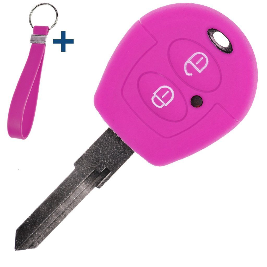 mt-key Schlüsseltasche Autoschlüssel Silikon Schutzhülle mit passendem Schlüsselband, für VW SEAT Skoda T4 Fox Sharan Polo Cordoba 2 Tasten Fernbedienung Pink | Schlüsseltaschen
