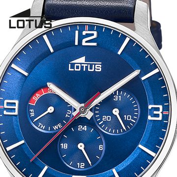 Lotus Chronograph Lotus Herrenuhr Leder blau Lotus Classic, (Chronograph), Herren Armbanduhr rund, groß (ca. 41mm), Edelstahl