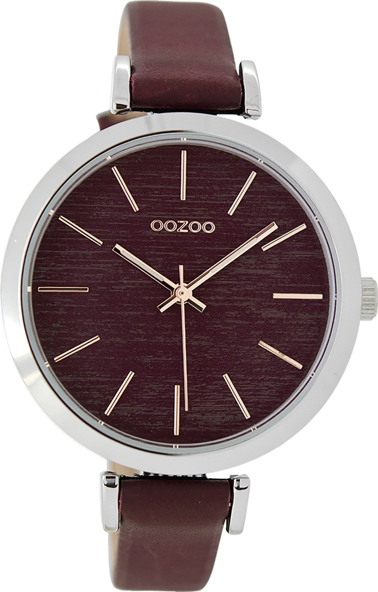 OOZOO Quarzuhr Oozoo Damen Armbanduhr dunkelrot Analog, (Analoguhr), Damenuhr rund, groß (ca. 40mm) Lederarmband, Luxus-Style