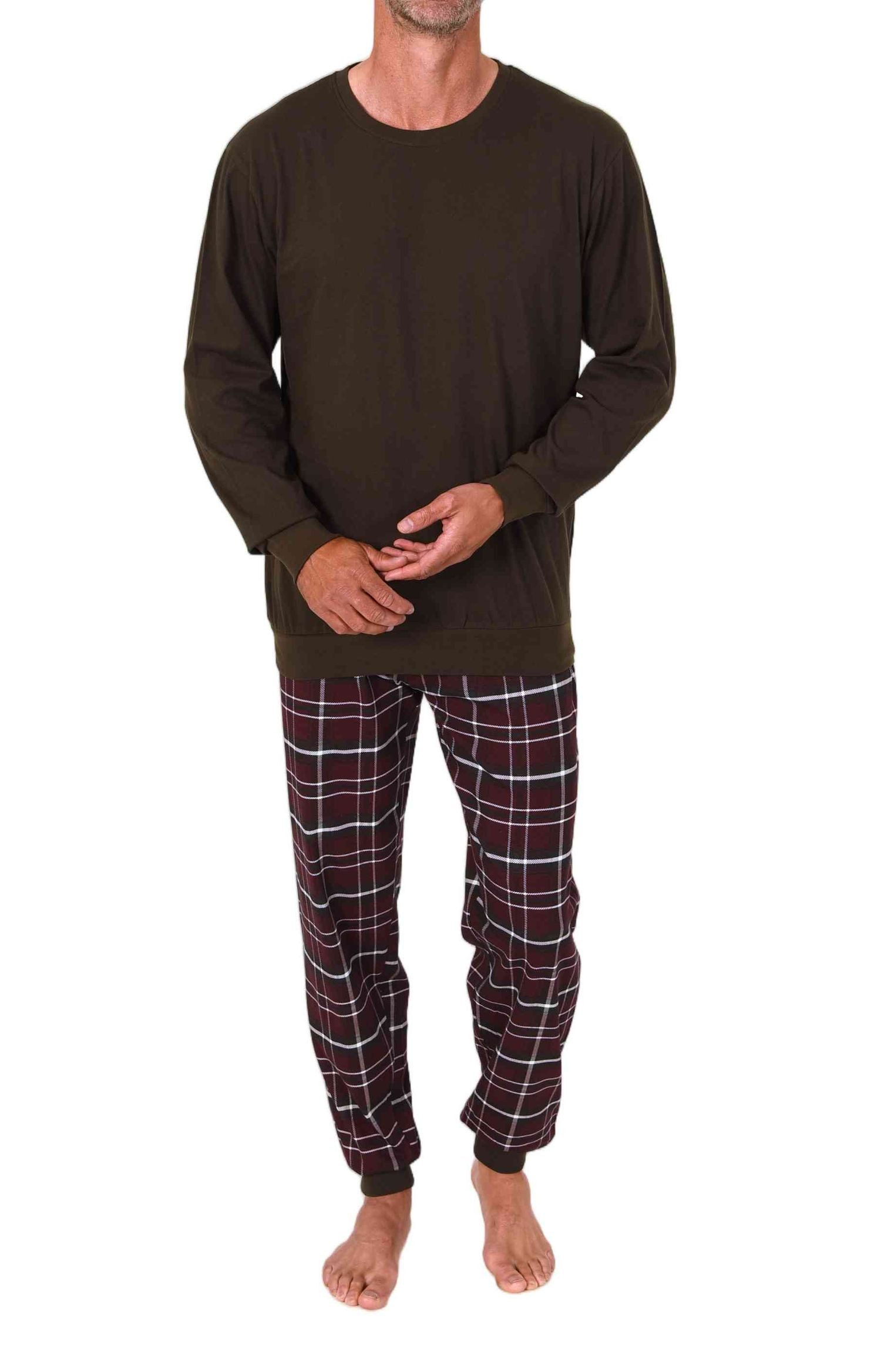 Normann Pyjama Normann Herren Schlafanzug mit Bündchen, karierte Jersey Pyjamahose