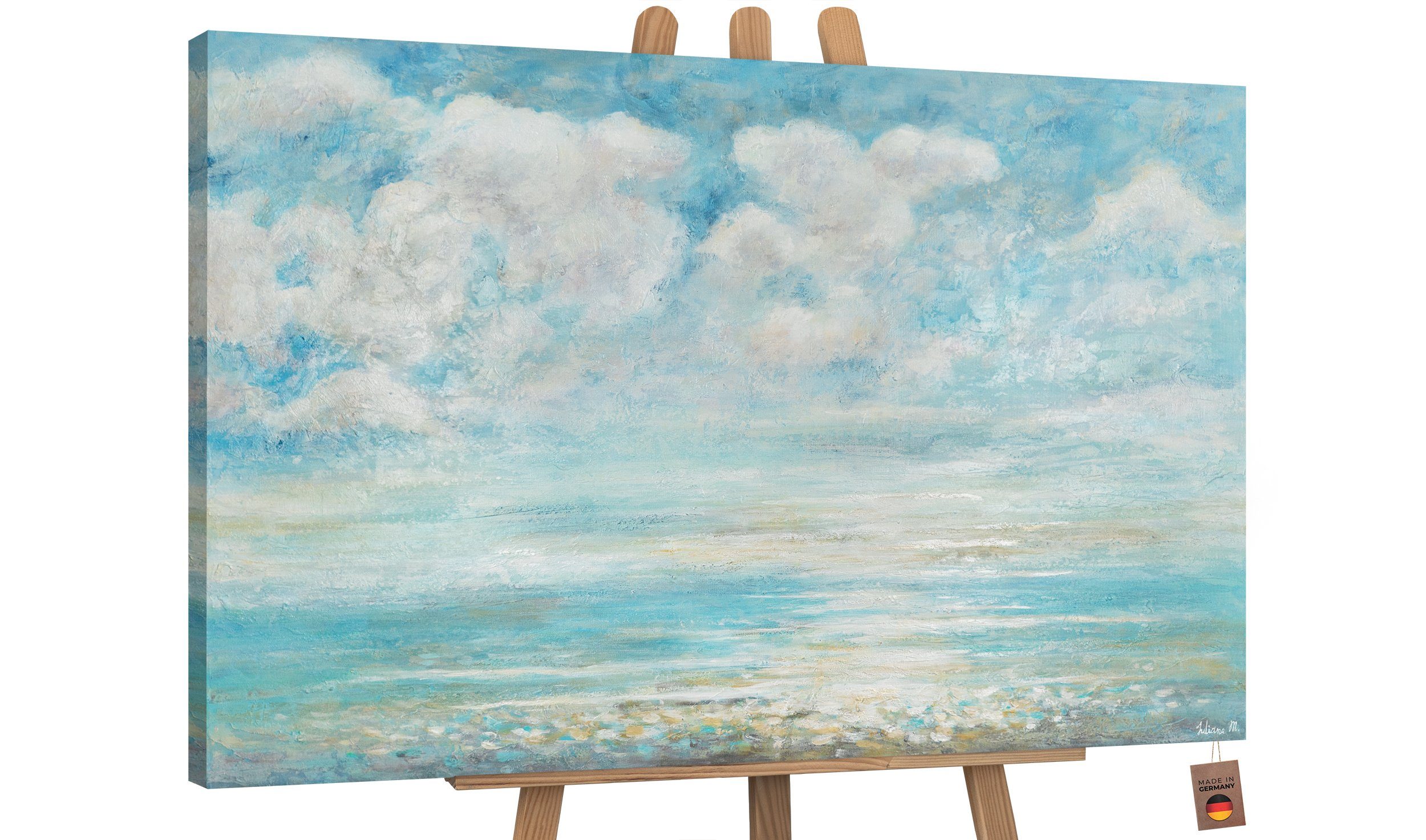 YS-Art Gemälde Abkühlung, Landschaft, Handgemalt Leinwand Sonne Meereslandschaft Ohne Meer Schattenfugenrahmen Strand Bild