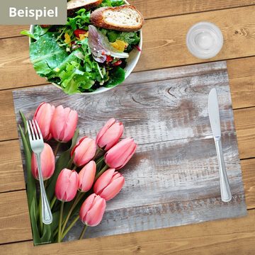 Platzset, Tischset Frühling, Ostern & Blumen - Rosarote Tulpen, Tischsetmacher, (aus Naturpapier in Aufbewahrungsmappe für tolles Ambiente, 12-St., 44 x 32 cm / rosa), Tischdeko Made in Germany