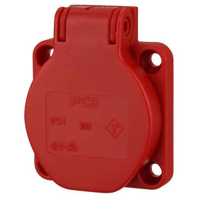 PCE Steckdose »Einbausteckdose IP54 mit Klappdeckel - rot«, aus hochwertigem Polyamid 6 - Hohe Stabilität