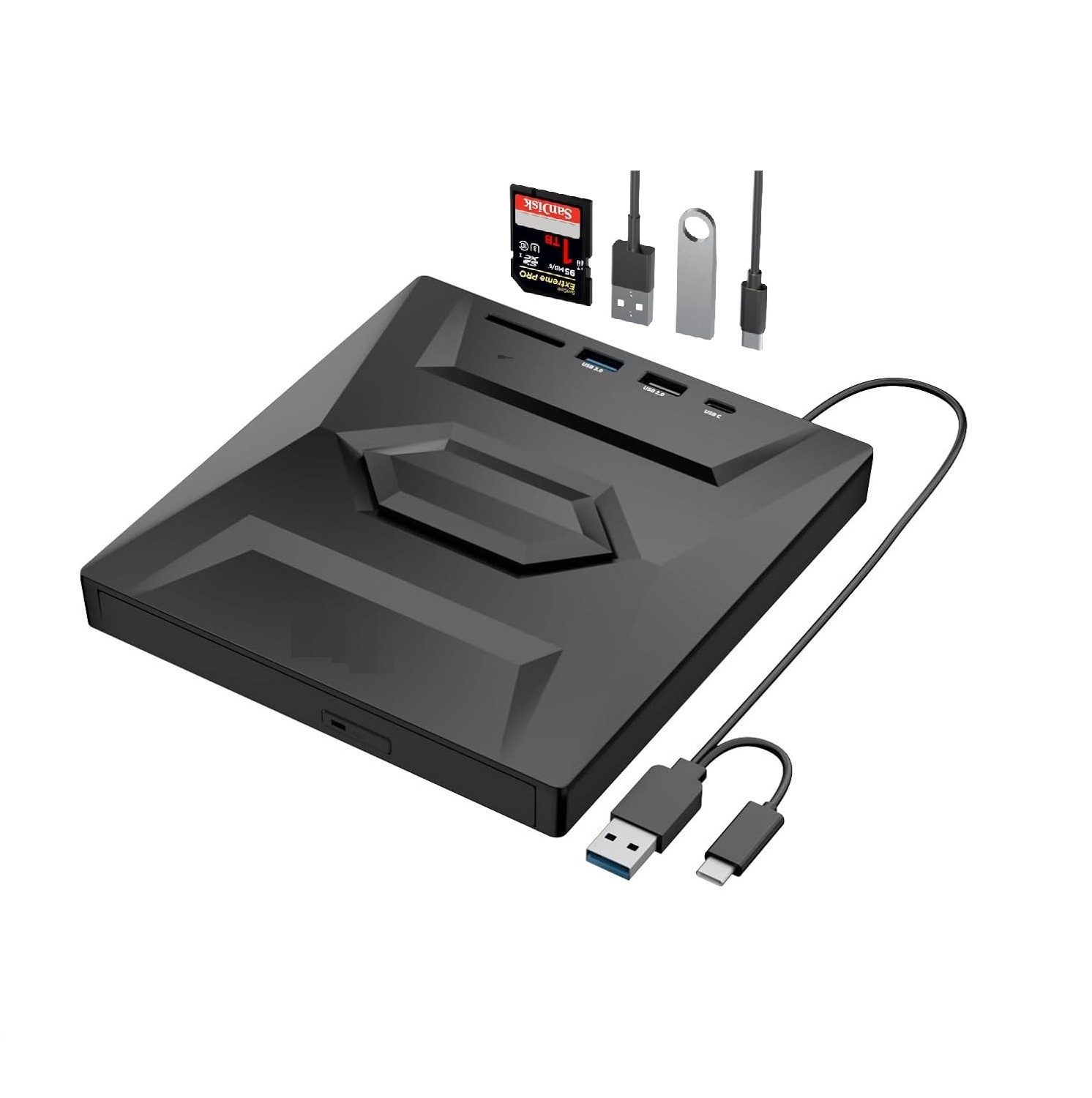 Externe DVD/CD Laufwerk,USB 3.0,Typ-C,SD/TF Kartenleser,USB Anschlüsse CD-Brenner