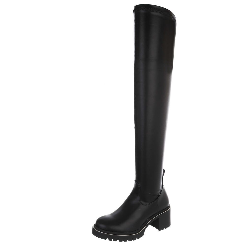 Ital-Design Kniehohe Stiefel mit Blockabsatz für Damen Overkneestiefel (91154530) Blockabsatz Stiefel in Schwarz
