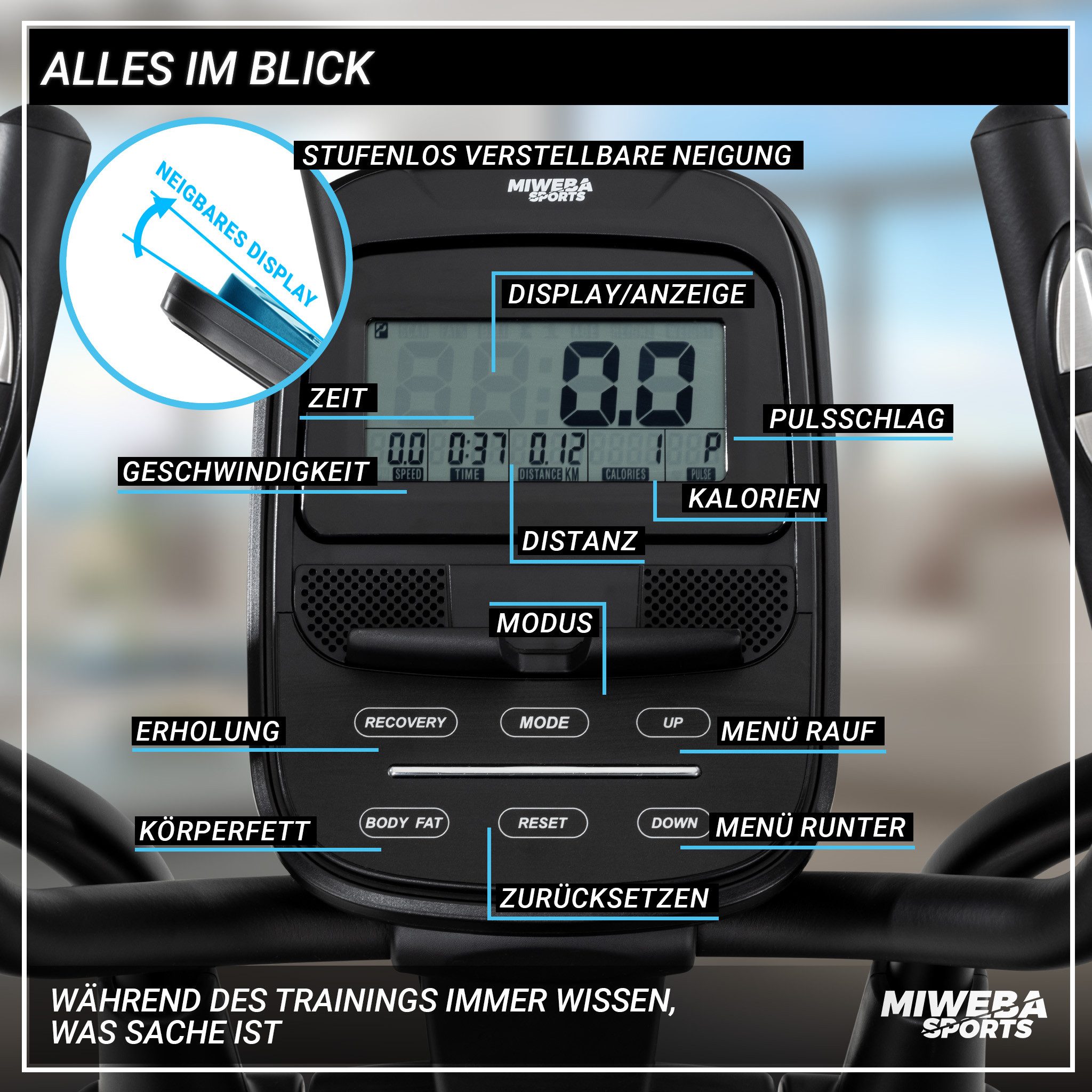 Miweba Sports Crosstrainer MC500 Heimtrainer (Crosstrainer für zu Hause leise, Ellipsentrainer, Heimtrainer, Stepper, Fitnessgerät, Heimtrainer, Crosstrainer, Ellipsentrainer), Heimtrainer mit Pulsmessung