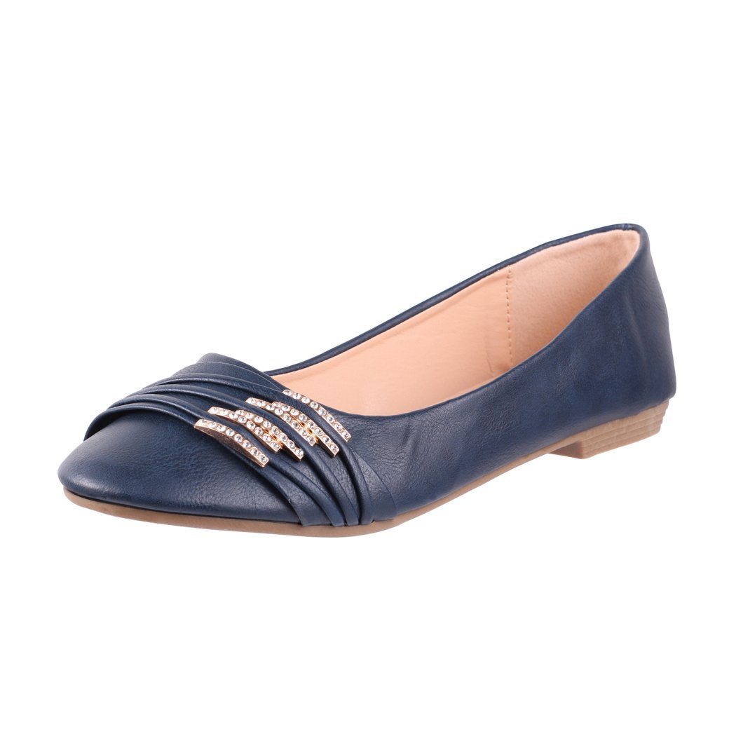 Elara Elara Damen Ballerinas Bequem Lederoptik Strass Flach Ballerina